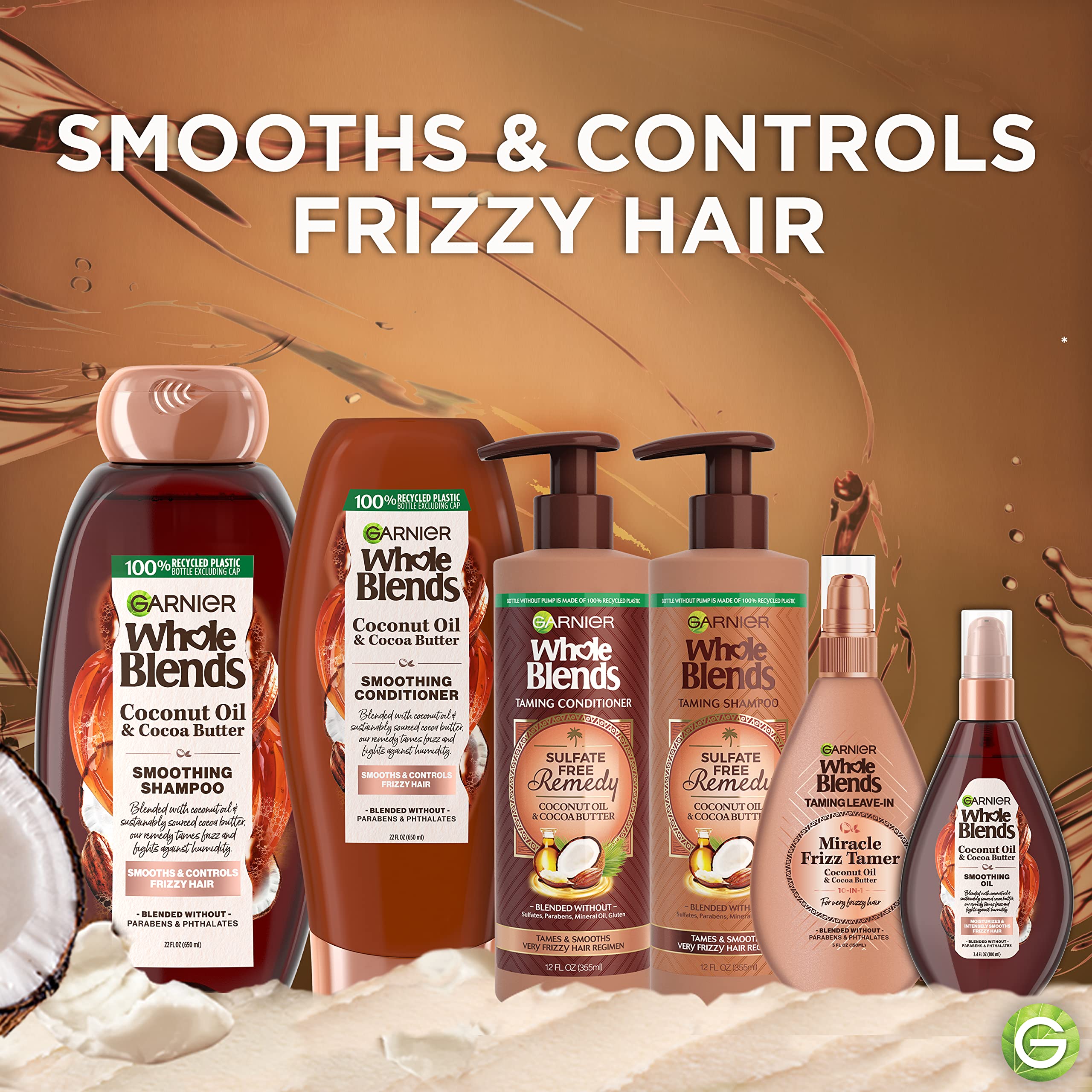 Garnier Whole Blends Coconut Oil & Cocoa Butter Smoothing Shampoo and Conditioner Set for Frizzy Hair, 22 Fl Oz (2 Items), 1 Kit