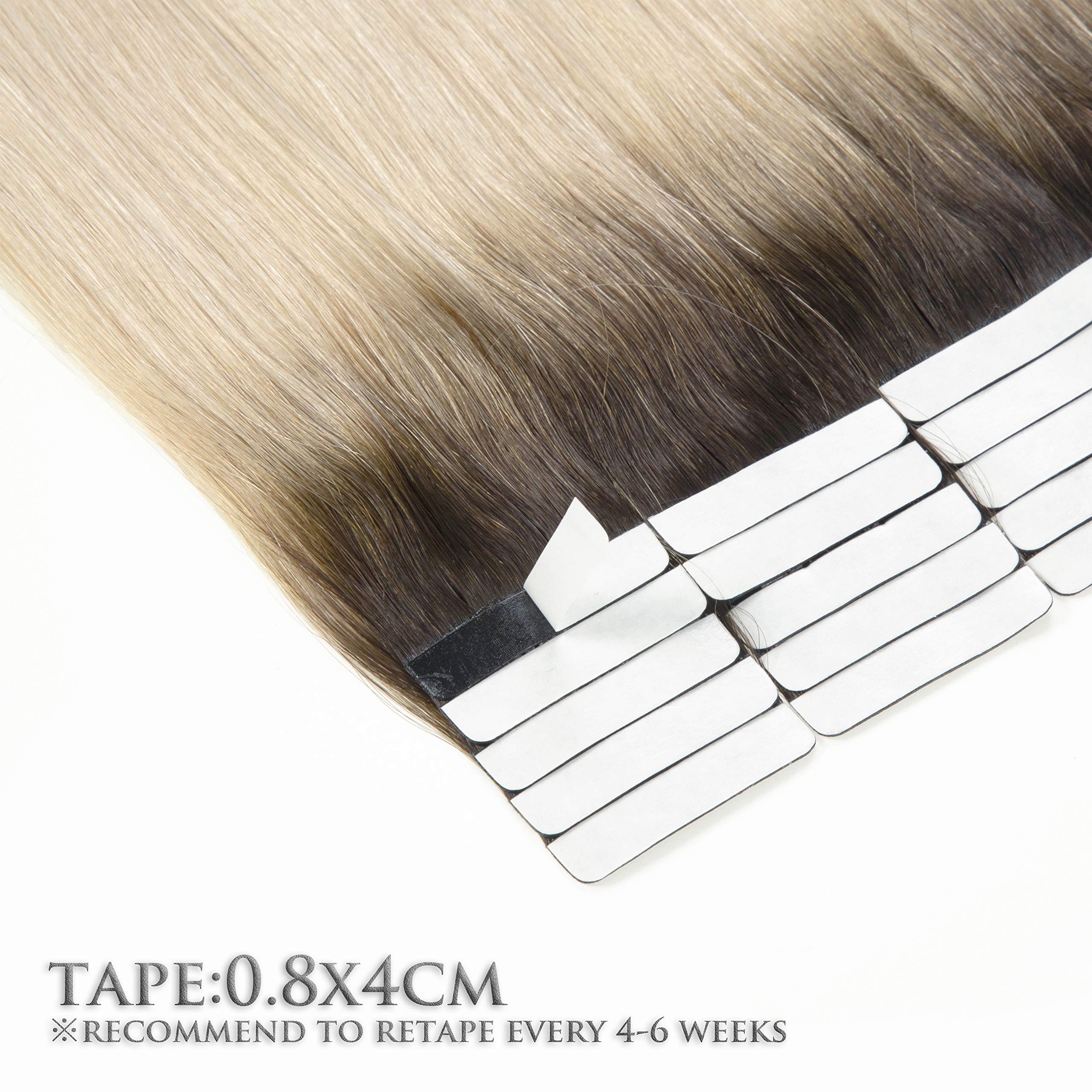 Anrosa Hair Extensions Tape In Double Sided Real Skin Weft 20Pcs 50G Platinum Ash Blonde With Darkest Brown Base Color 14Inch Re