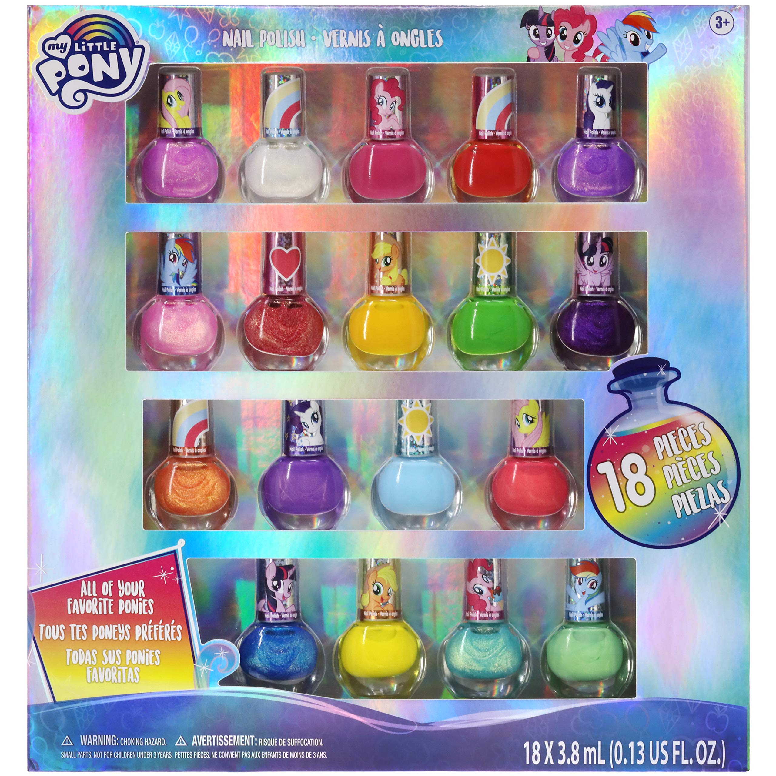 Townley Girl My Little Pony Non-Toxic Water Based Peel-Off Nail Polish Set with Glittery and Opaque Colors for Girls Kids Teens 