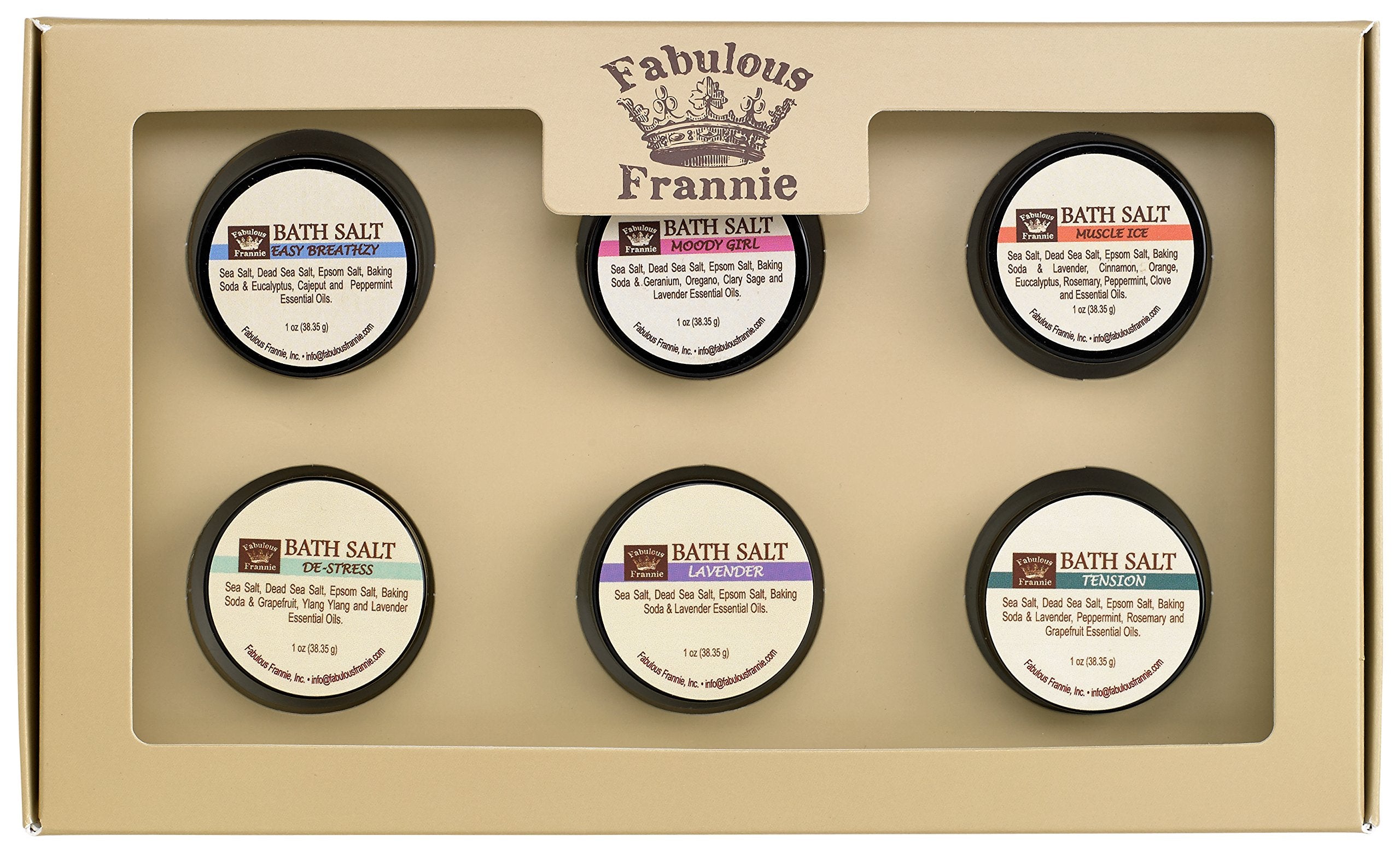 Fabulous Frannie Bath Salt Sampler Wellness Kit - All Natural Ingredients And Pure Essential Oils Includes Easy Breathzy, Muscle