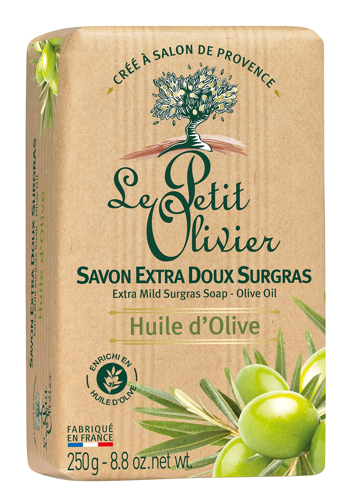 Le Petit Olivier Extra Mild Surgras Soap - Olive Oil - Gently Cleanses Skin - Delicately Perfumed - Vegetable Origin Based - 88