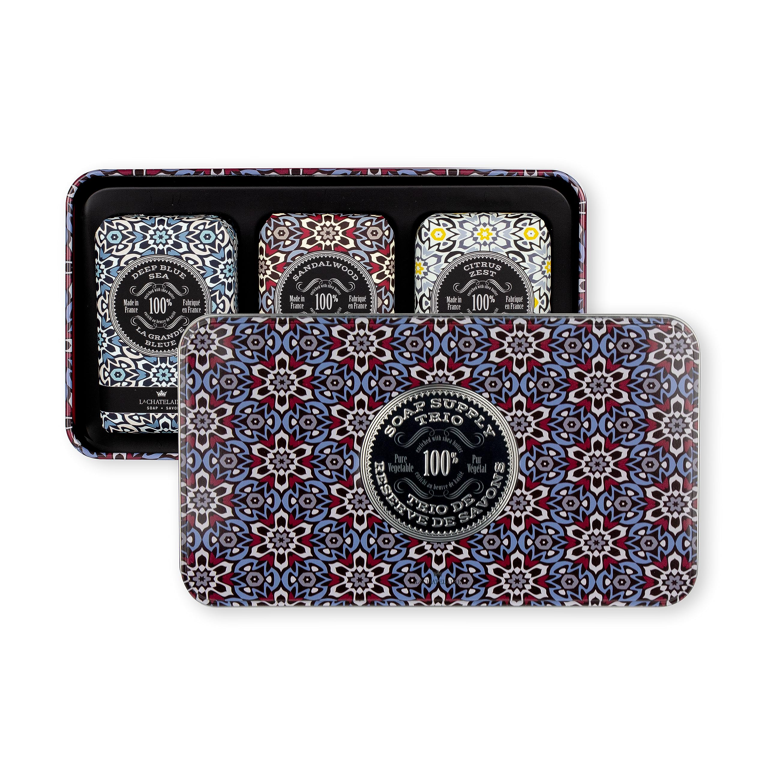La Chatelaine Luxury Bar Soap Trio Gift Set Tin | Made in France | Natural and Organic | Shea Butter Formula | 3 x 8.8 oz / 250g