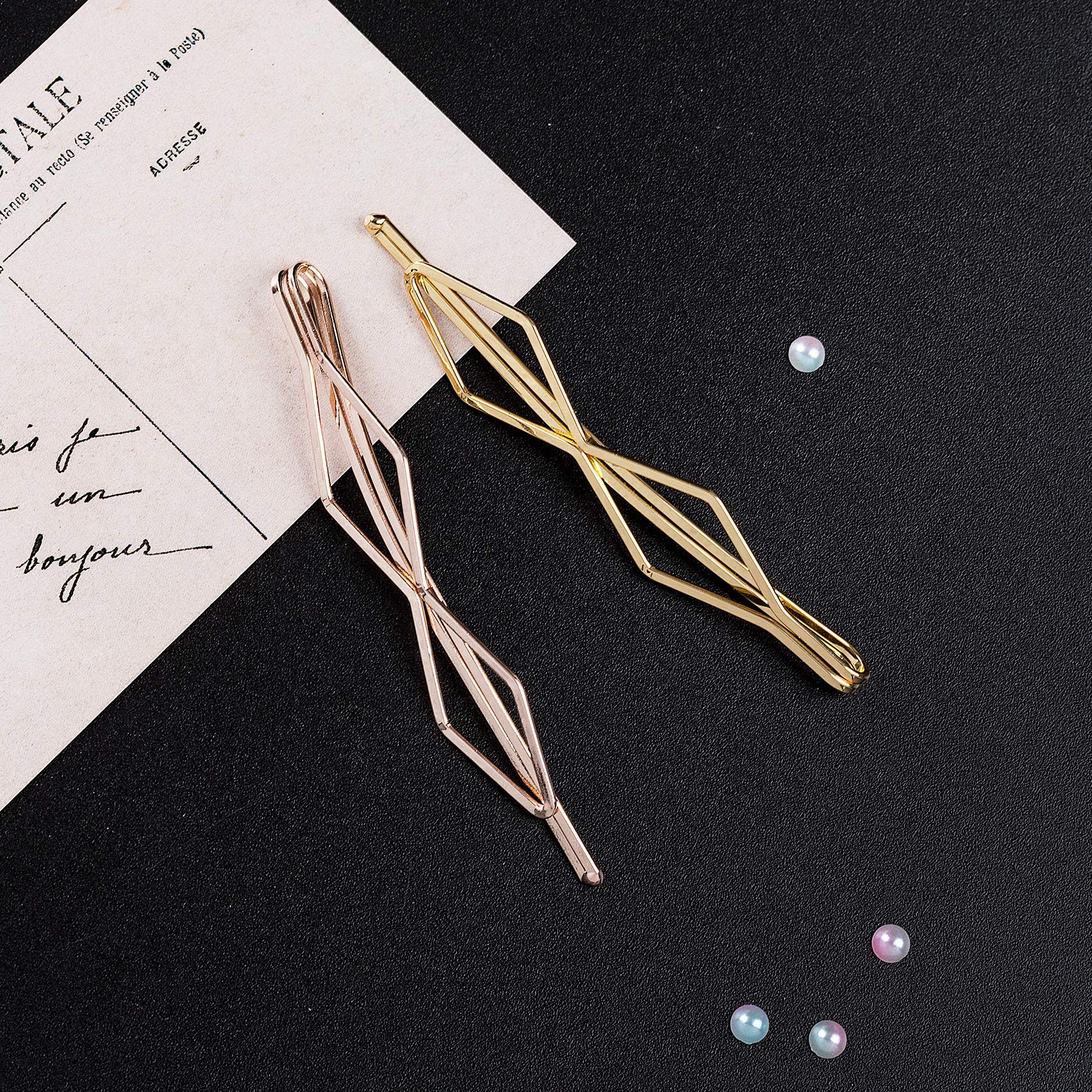 PAGOW 9pcs Metal Bobby Pins Hair Clips, Fashion Metal Decorative Bobby Pins for Women Kitsch Hair Accessories Pin(Gold*3, Rose G