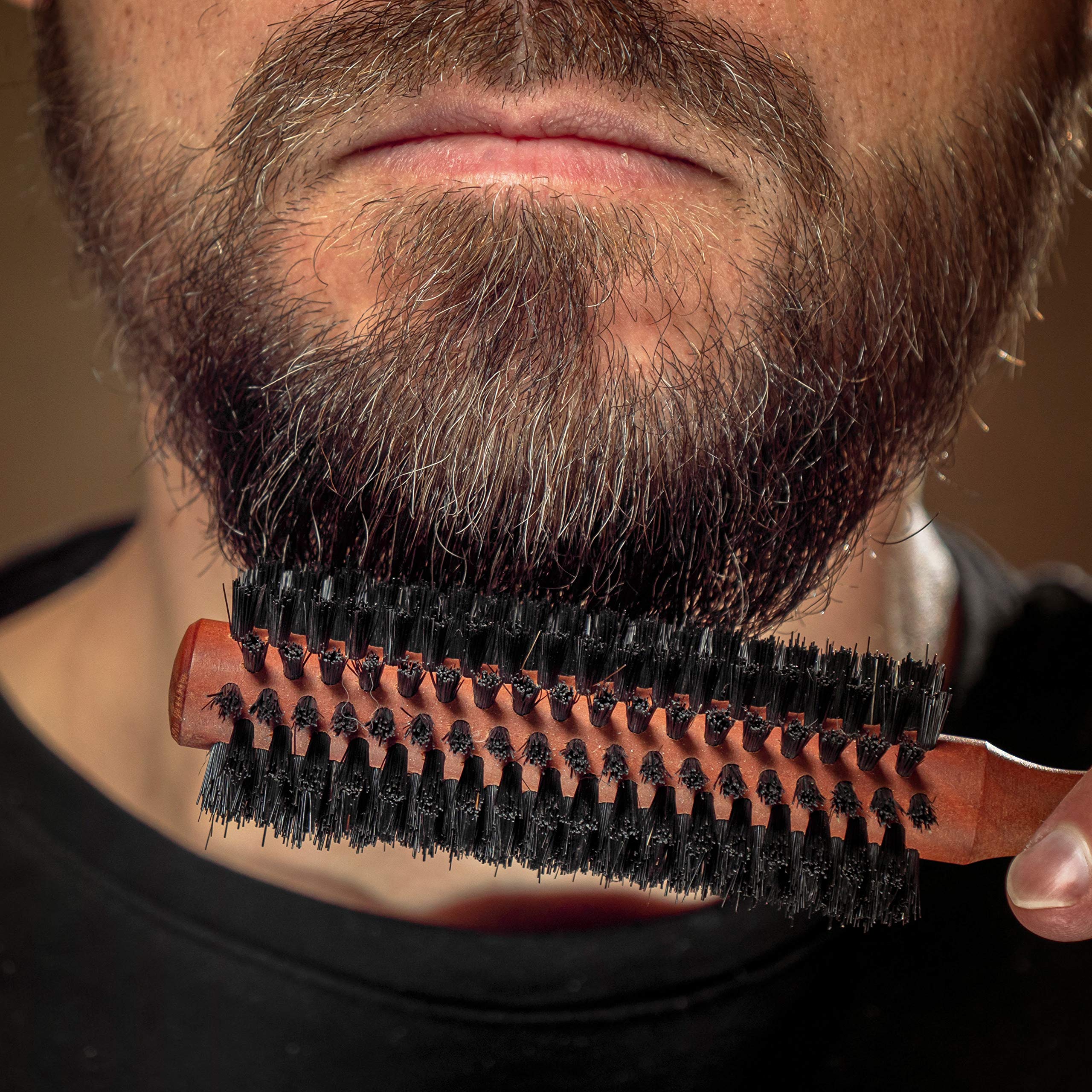 Zilberhaar - Styler Hair And Beard Brush - Round Brush, 1.3 Inch Stiff Boar Bristles And 8.5 Inch Pearwood Handle - 222 Plugs Of
