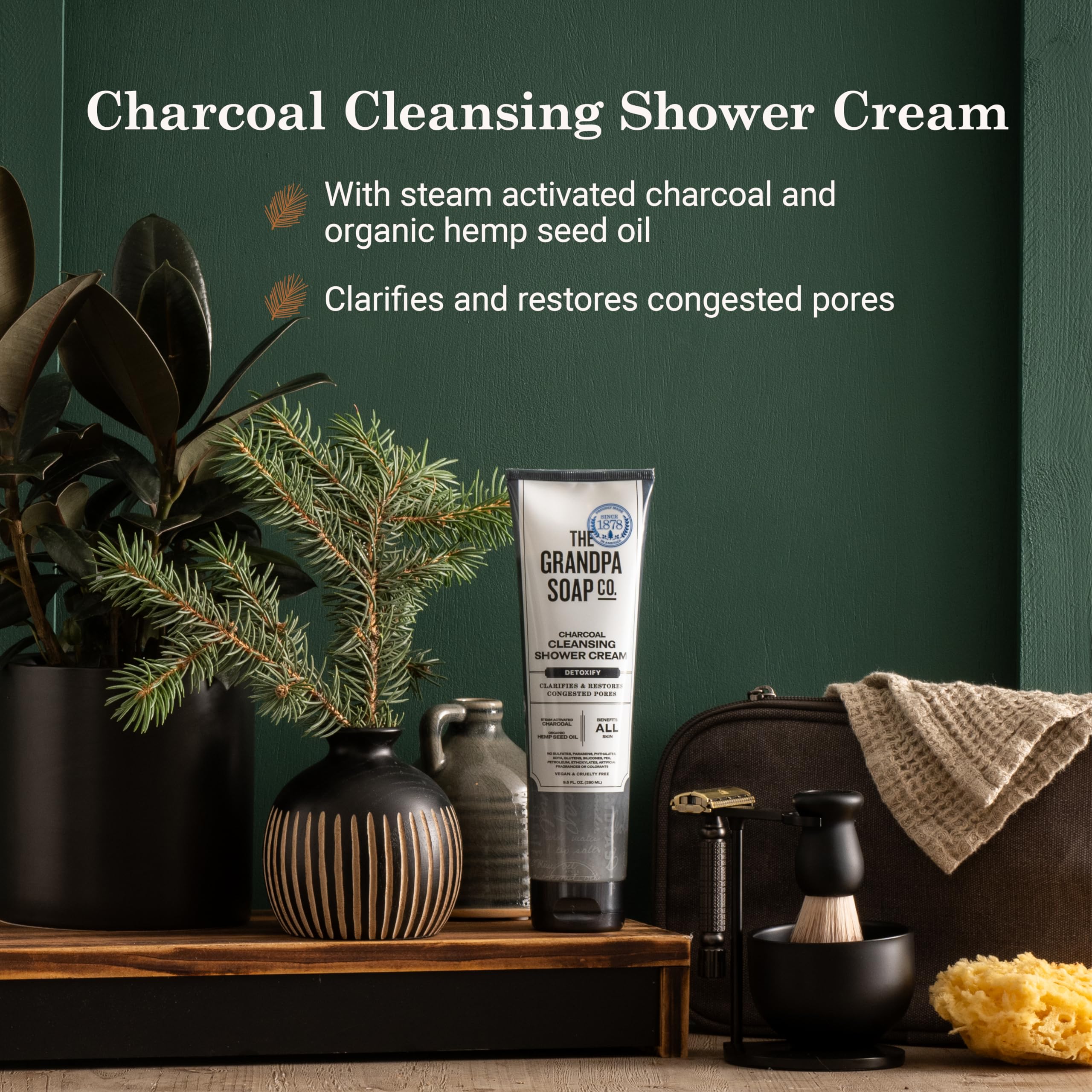 The Grandpa Soap Company Charcoal Cleansing Shower Cream - Clarifies & Restores Congested Pores, With Activated Charcoal & Hemp