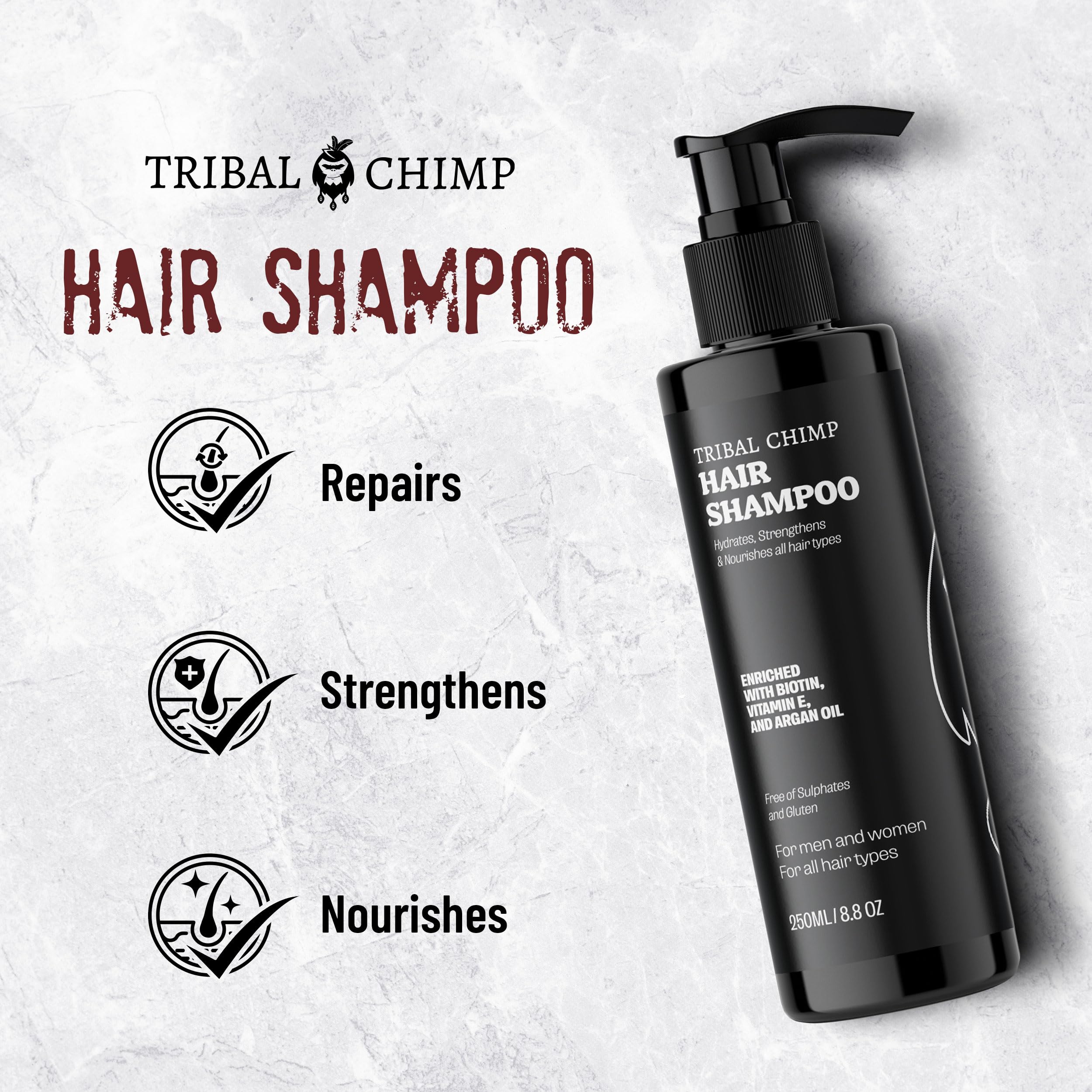 Tribal Chimp Hair Shampoo - Moisturizing Shampoo for Men and Women - For All Hair Types - Removes Excess Oil, Strengthens and No