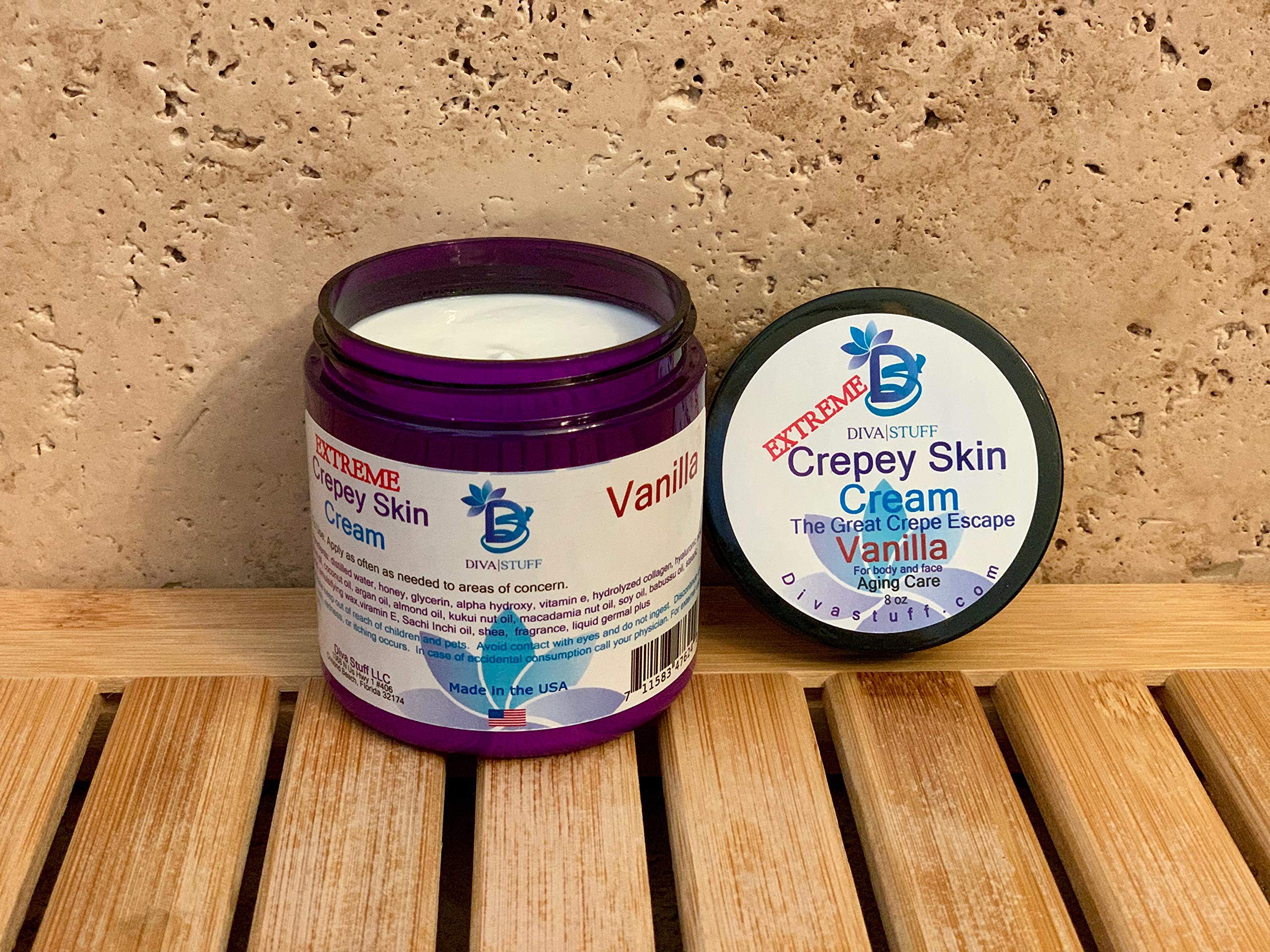 Diva Stuff Extreme Crepey Skin Body & Face Cream With Hyaluronic Acid, Alpha Hydroxy and More (Vanilla)