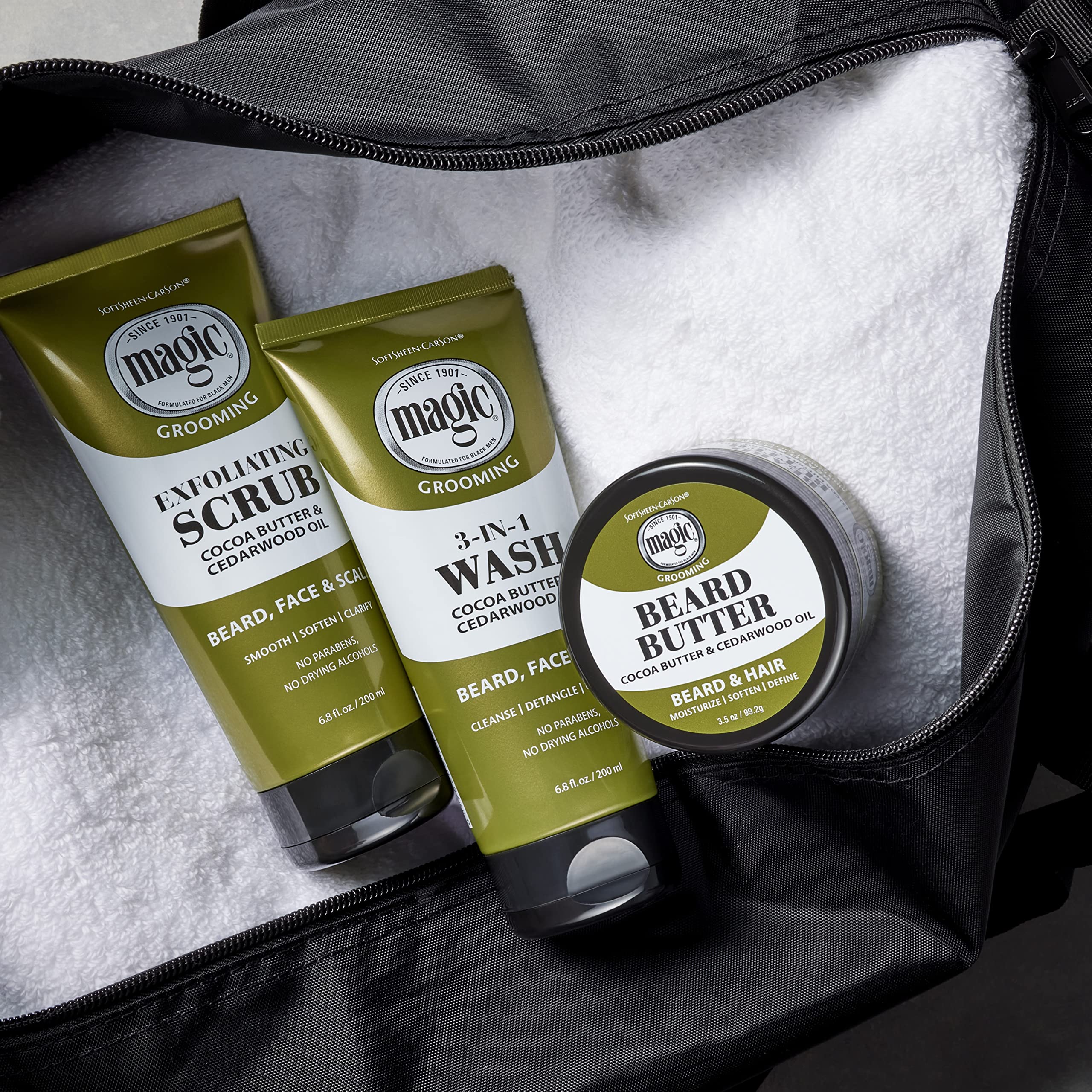 Softsheen-Carson Magic - Shaving Beard Grooming Kit For Men With Cedarwood Oil- Beard Butter, Scrub And Cleanser- Gift Set For B