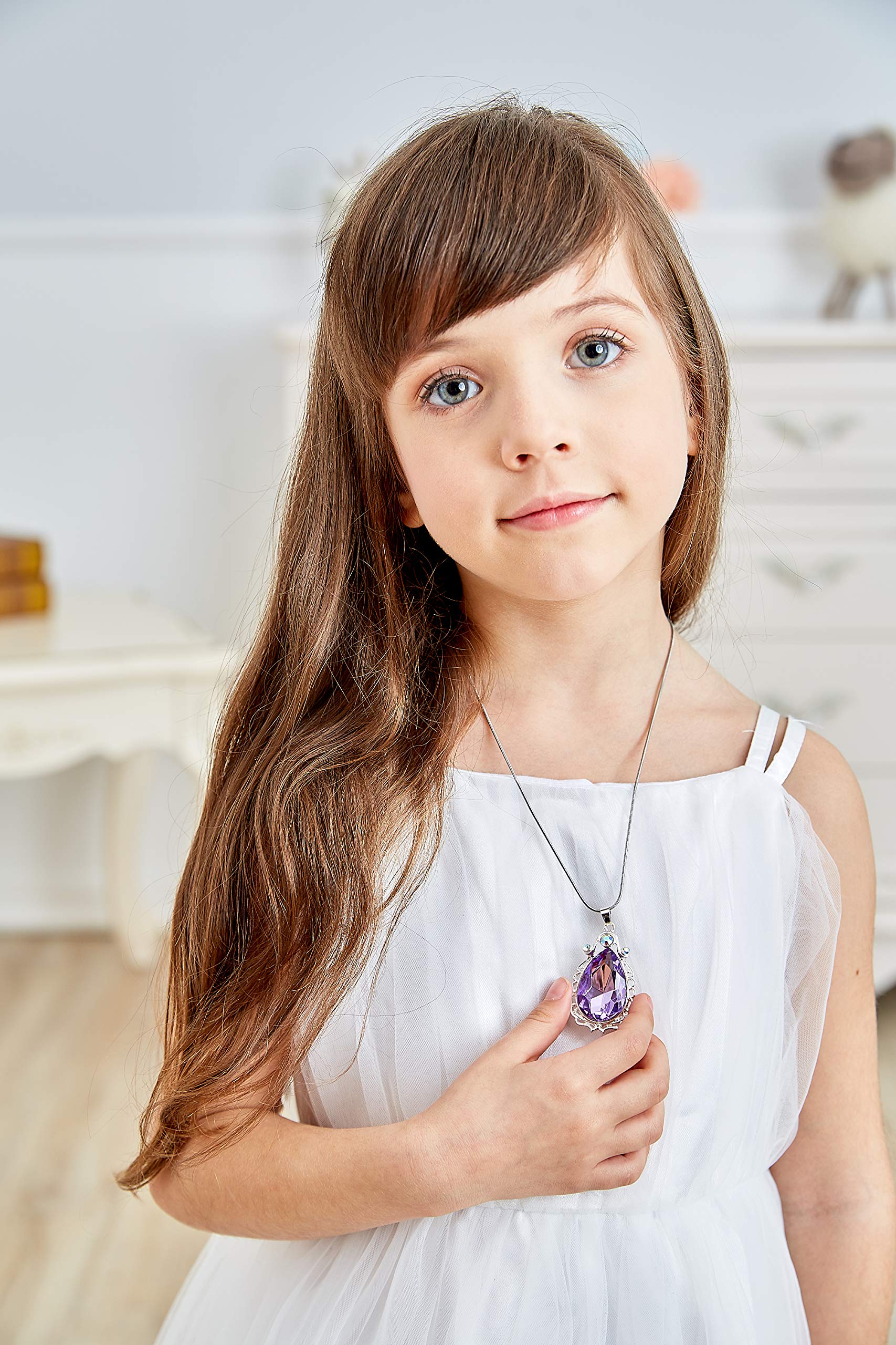 Vinjewelry Sofia the First & Elena Princess Necklace Set - Silver Alloy Teardrop Jewelry Gift for Girls, Model C2I_INV_B07GQWXPZV