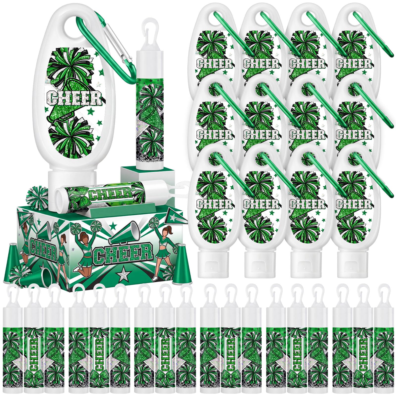 Batiyeer 12 Sets Cheer Gifts Bulk Sunscreen and Lip Balm,Green