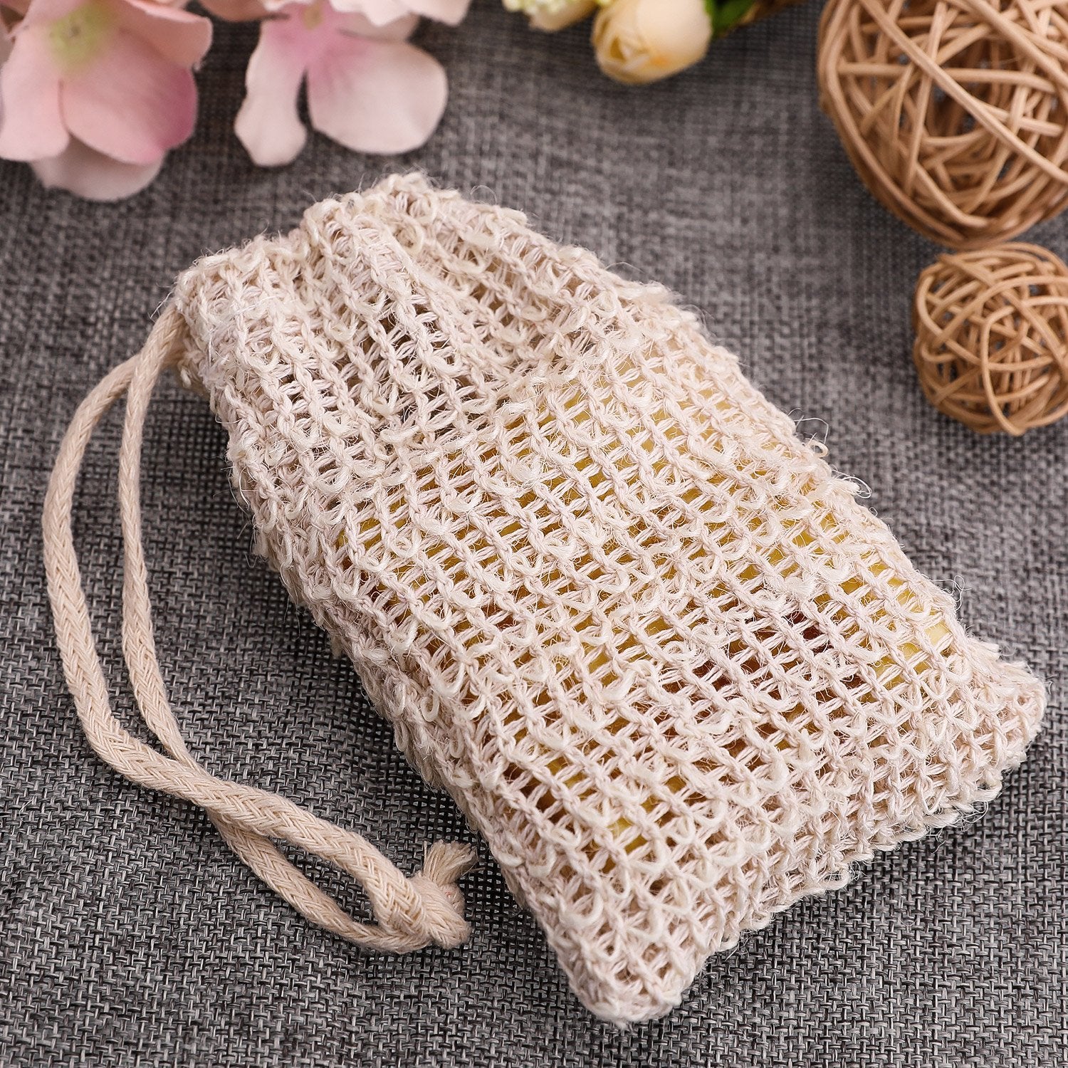 Bbto 5 Pieces Soap Saver Bag Natural Sisal Exfoliating Soap Pouch For Foaming And Drying The Soap Bars Shower Soap Bag (Beige, 9