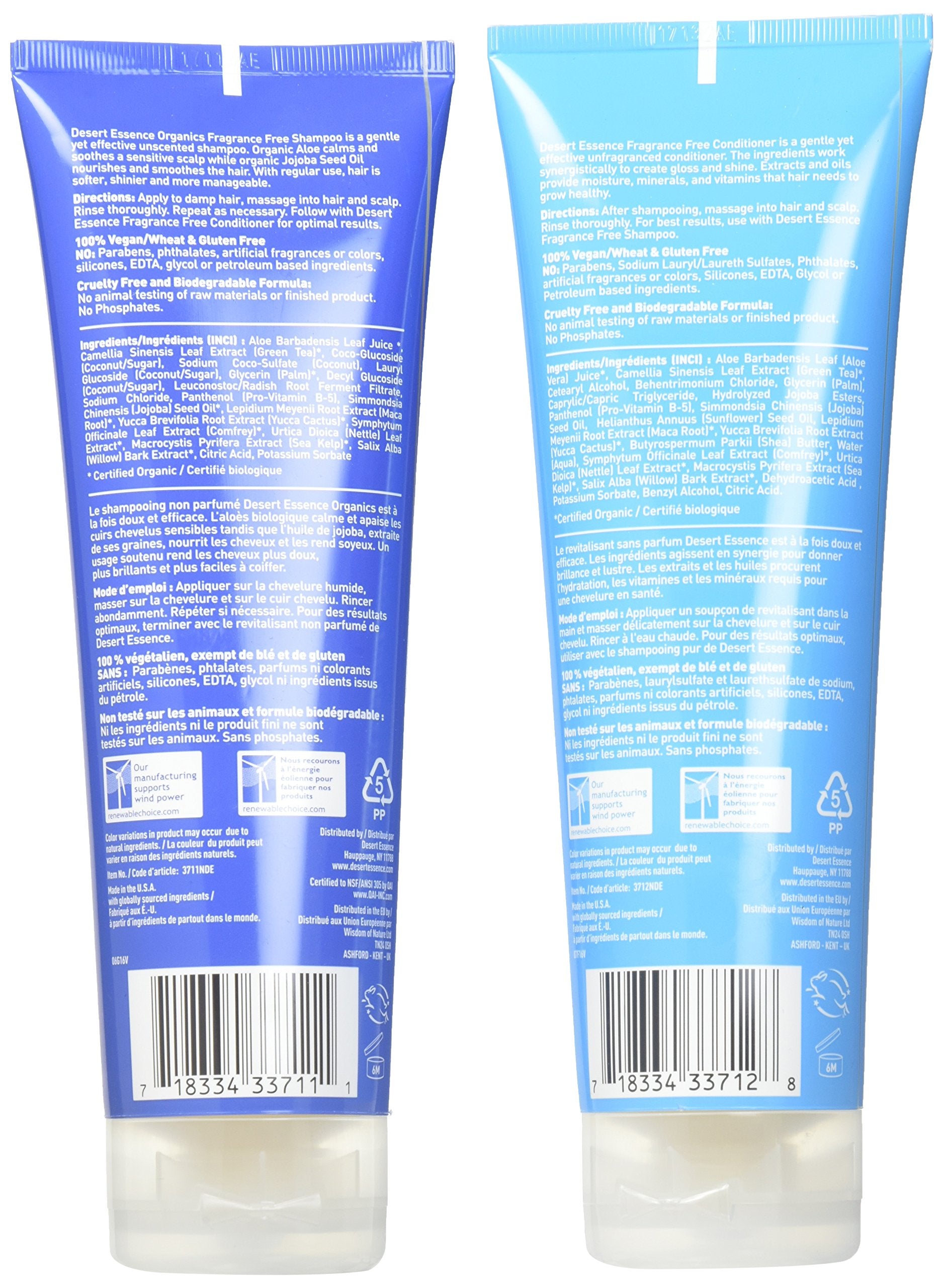 Desert Essence Fragrance Free Shampoo & Conditioner Bundle - 8 Fl Ounce - Pure - Vitamin B5 - Green Tea - Softer, Shinier & More