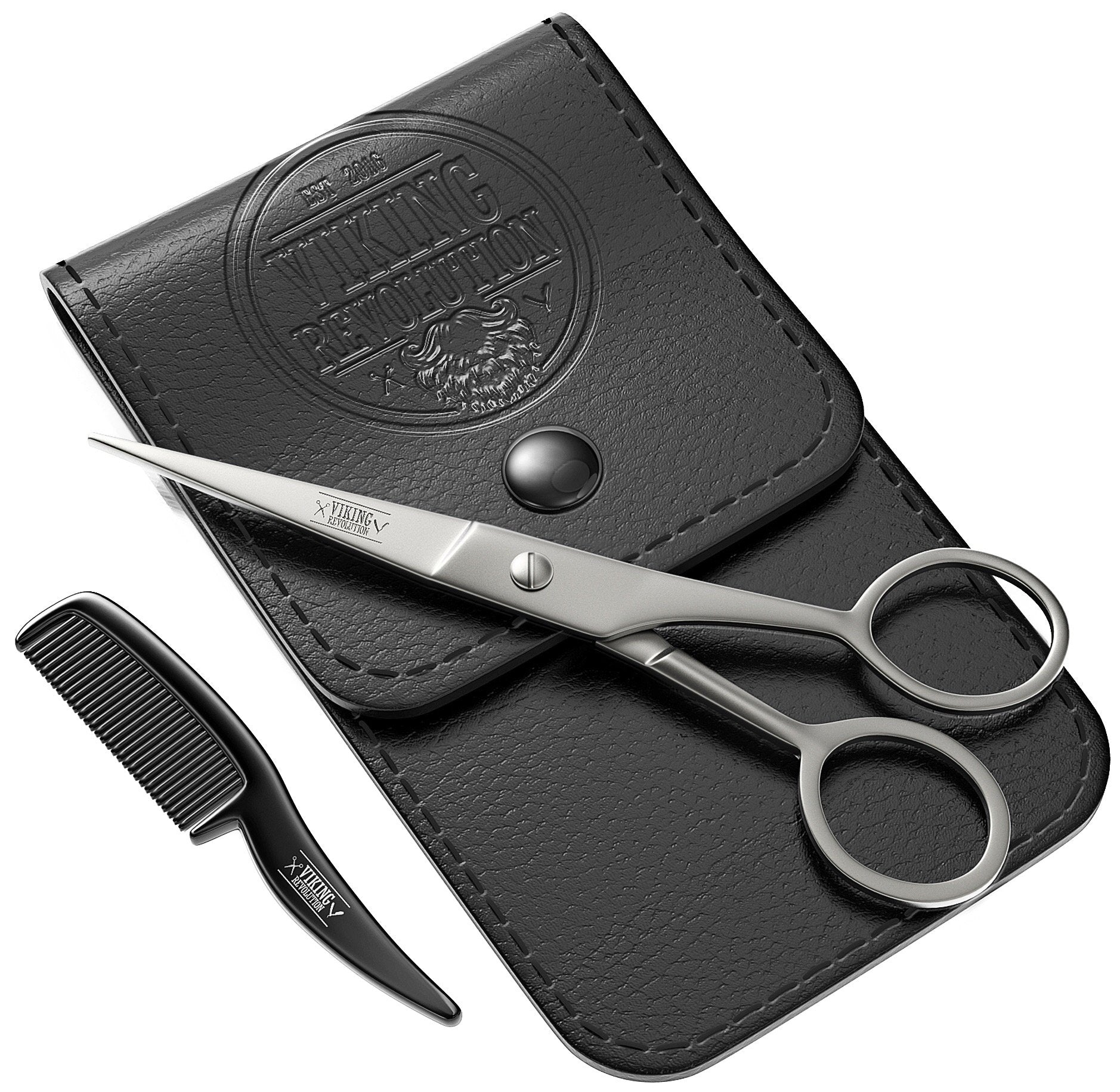 Viking Revolution - Beard And Mustache Scissors W/Comb And Synthetic Leather Case Professional Sharp Surgical Grade Steel For Tr