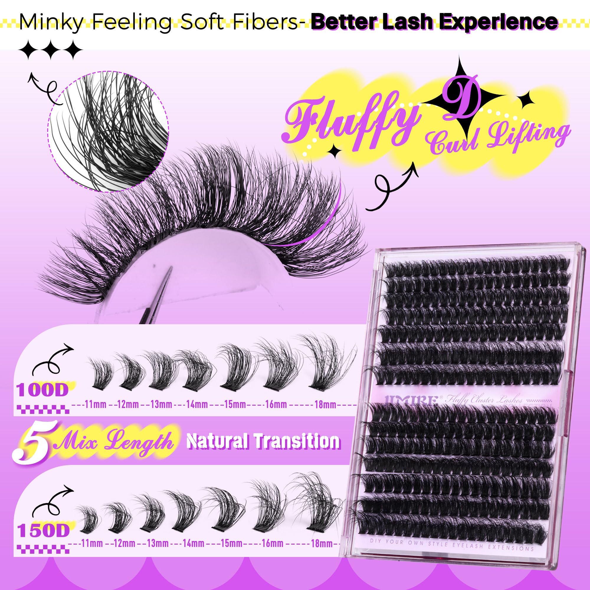 Lash Clusters Thick Mink Eyelash Clusters 280Pcs Volume Cluster Eyelash Extensions 11-18MM Fluffy Lash Extension D Curl Individu