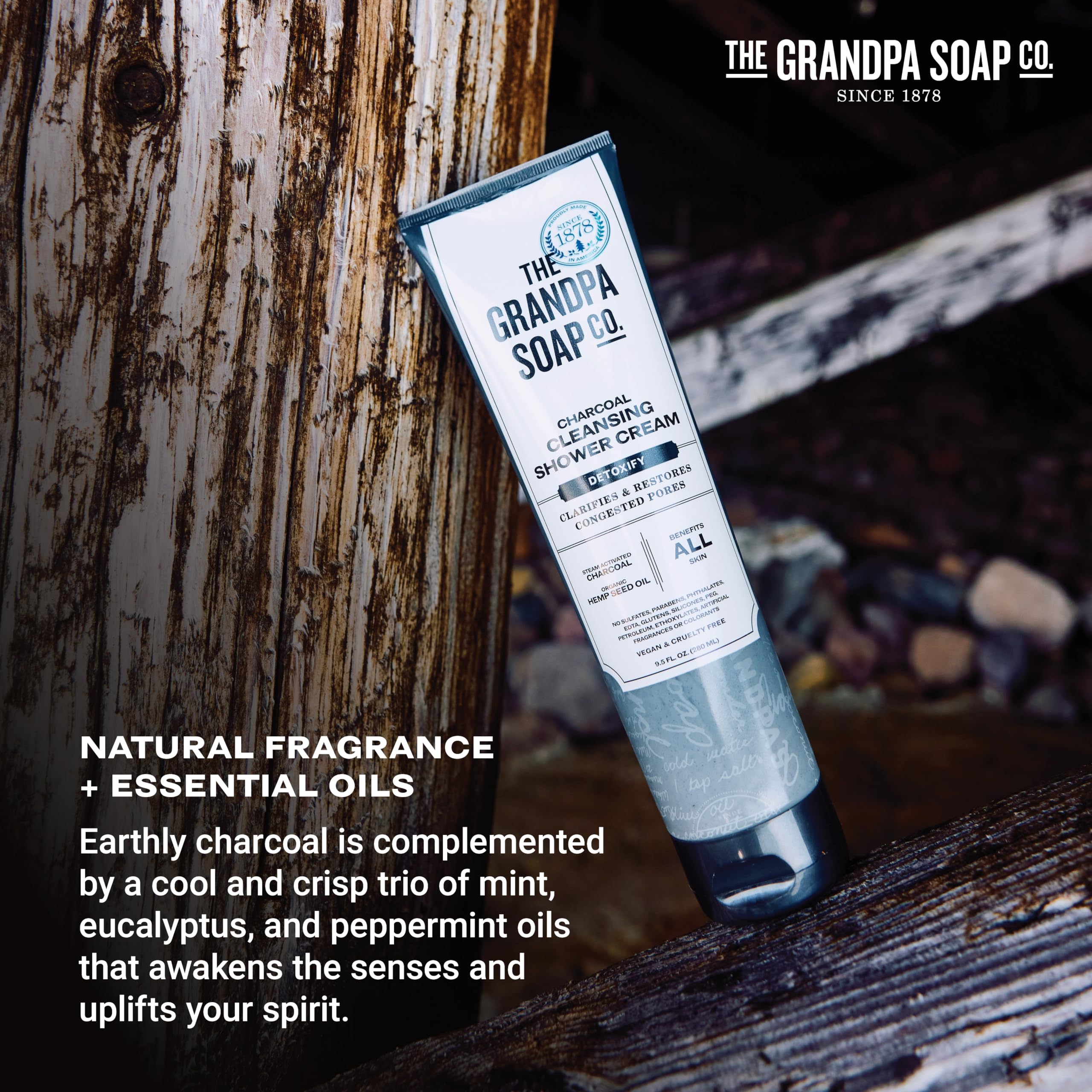 The Grandpa Soap Company Charcoal Cleansing Shower Cream - Clarifies & Restores Congested Pores, With Activated Charcoal & Hemp
