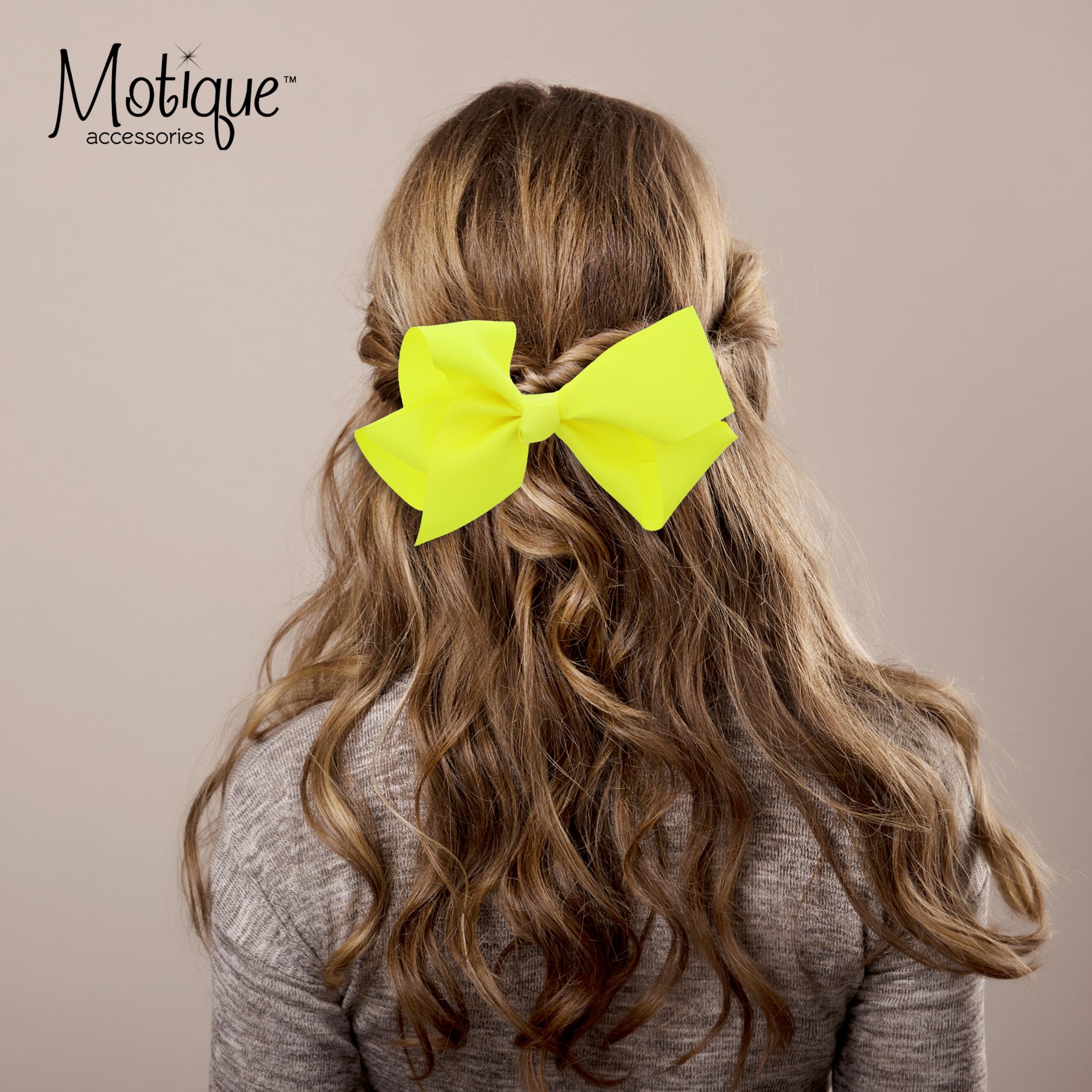 5.5 Inch Grosgrain Hair Bow Clip For Woman And Girls (Neon Yellow)