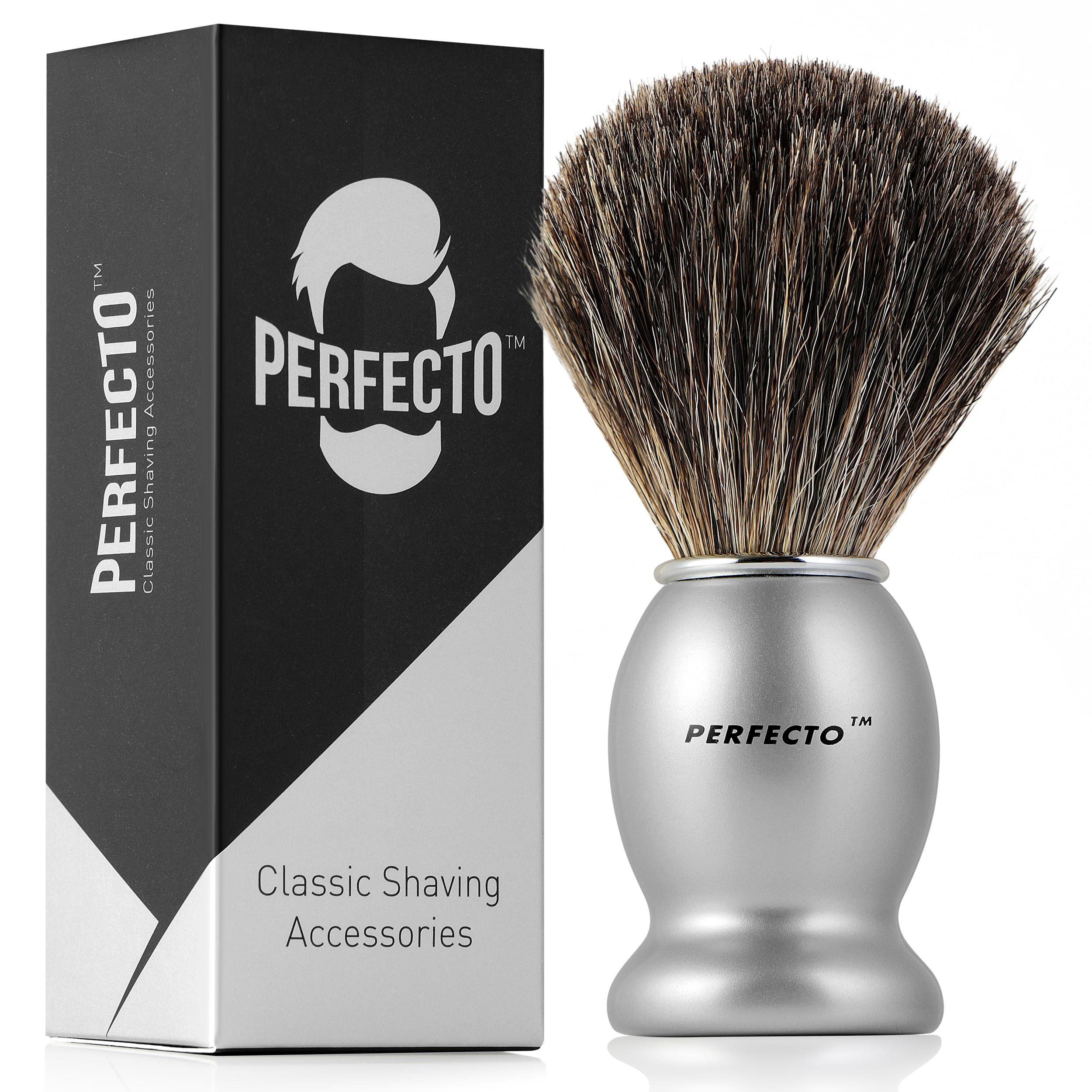 Perfecto 100% Original Pure Badger Shaving Brush, Engineered for The Best Gift For Him. All Methods, Safety Razor, Double Edge R