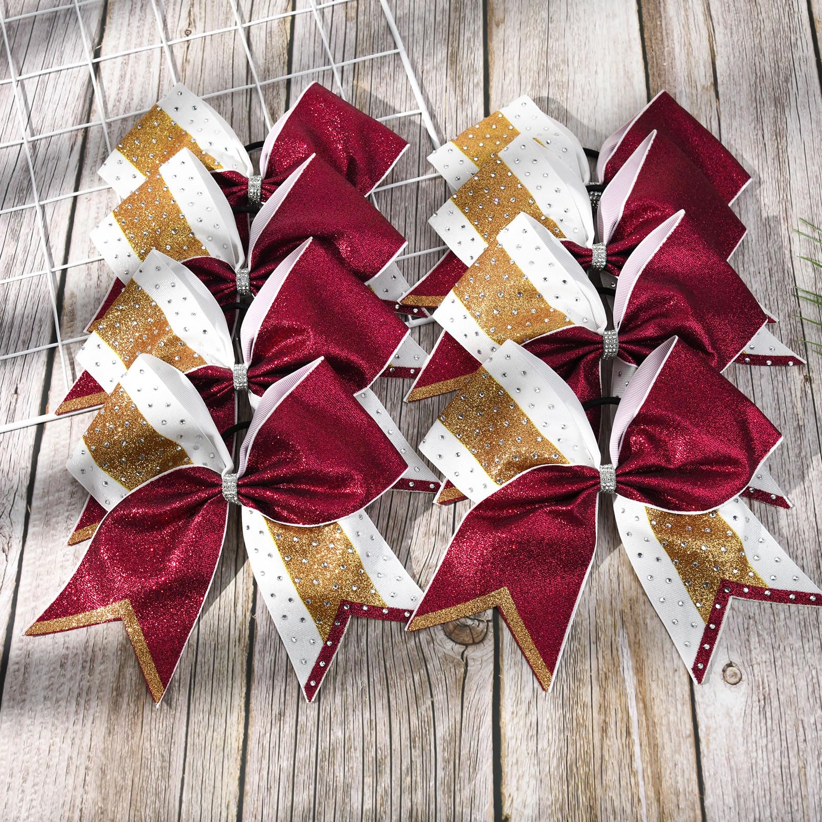 8 PCS Large Glitter Cheer Bows 8 Rhinestones Hair Bows Sparkly Cheerleading Softball Team Bow Hair Ponytail Holder Accessories f