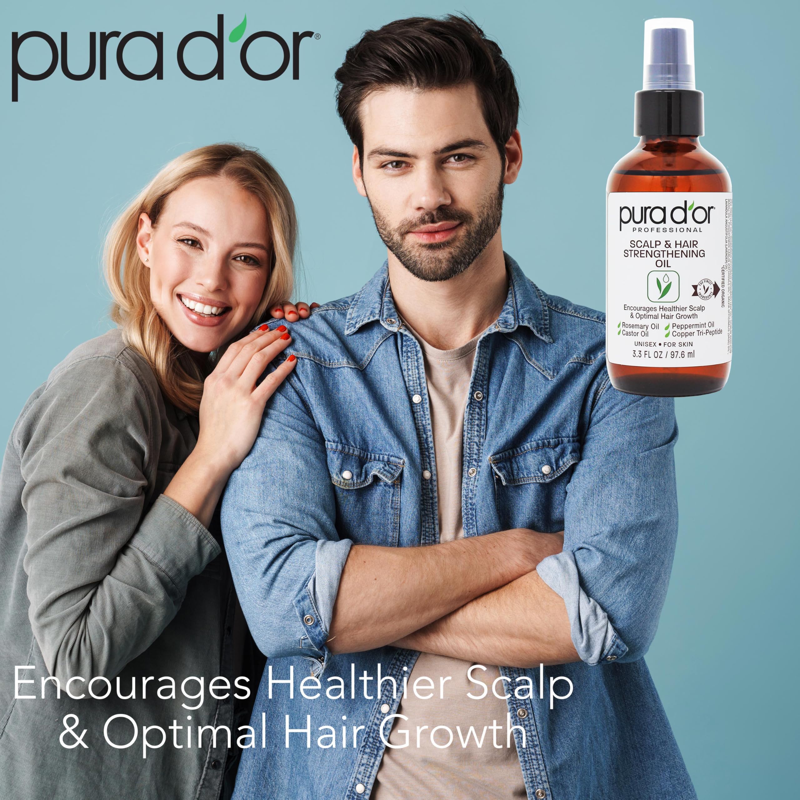 Pura D'Or Scalp & Hair Strengthening Oil (3.3Oz X2 = 6.6Oz) Supports Optimal Growth, Reduce Breakage, Nourish Roots For Healthie
