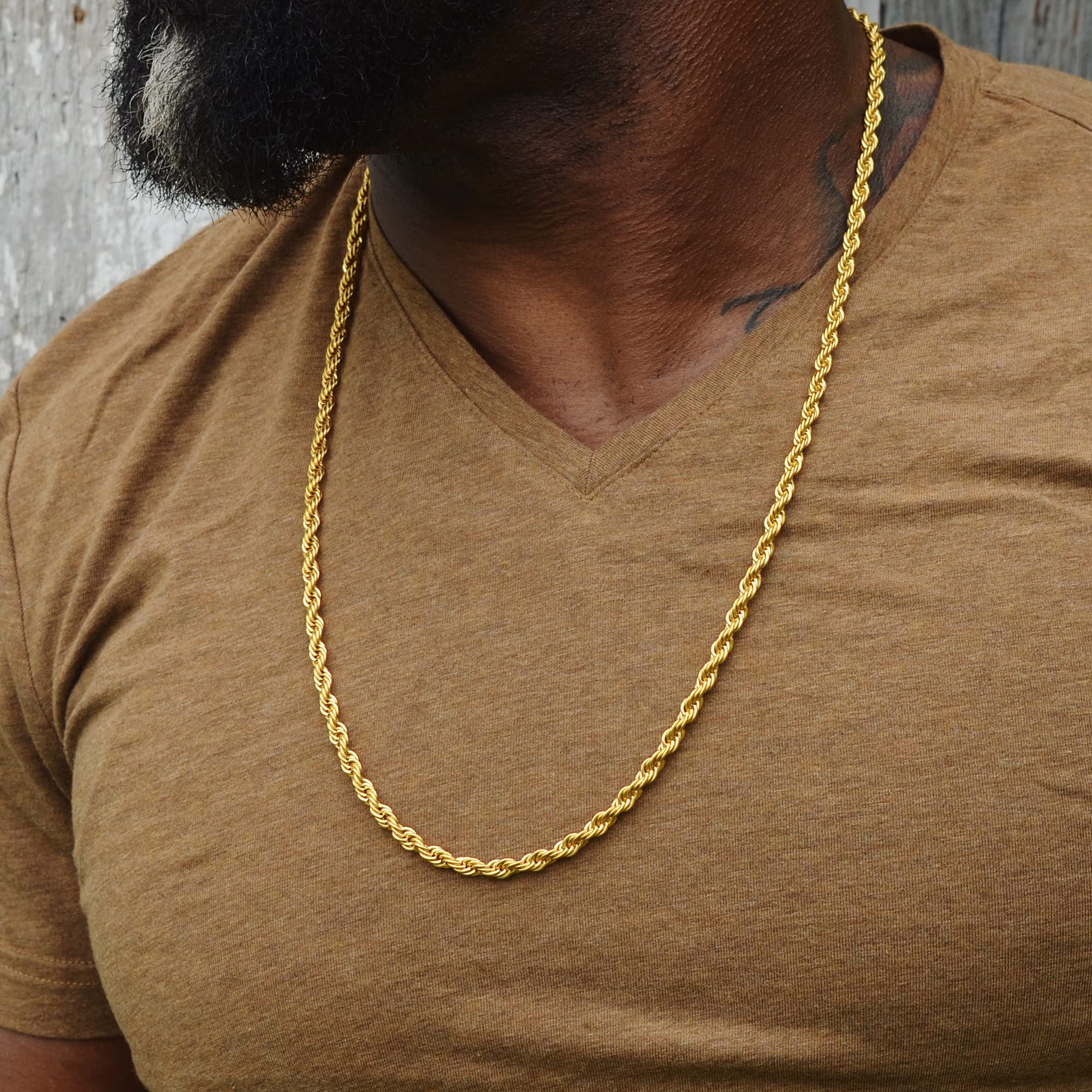Giftall 3MM Rope Chain Necklace Stainless Steel Twist Rope Chain Necklace for Men Women 24 Inches 18K Real Gold Plated