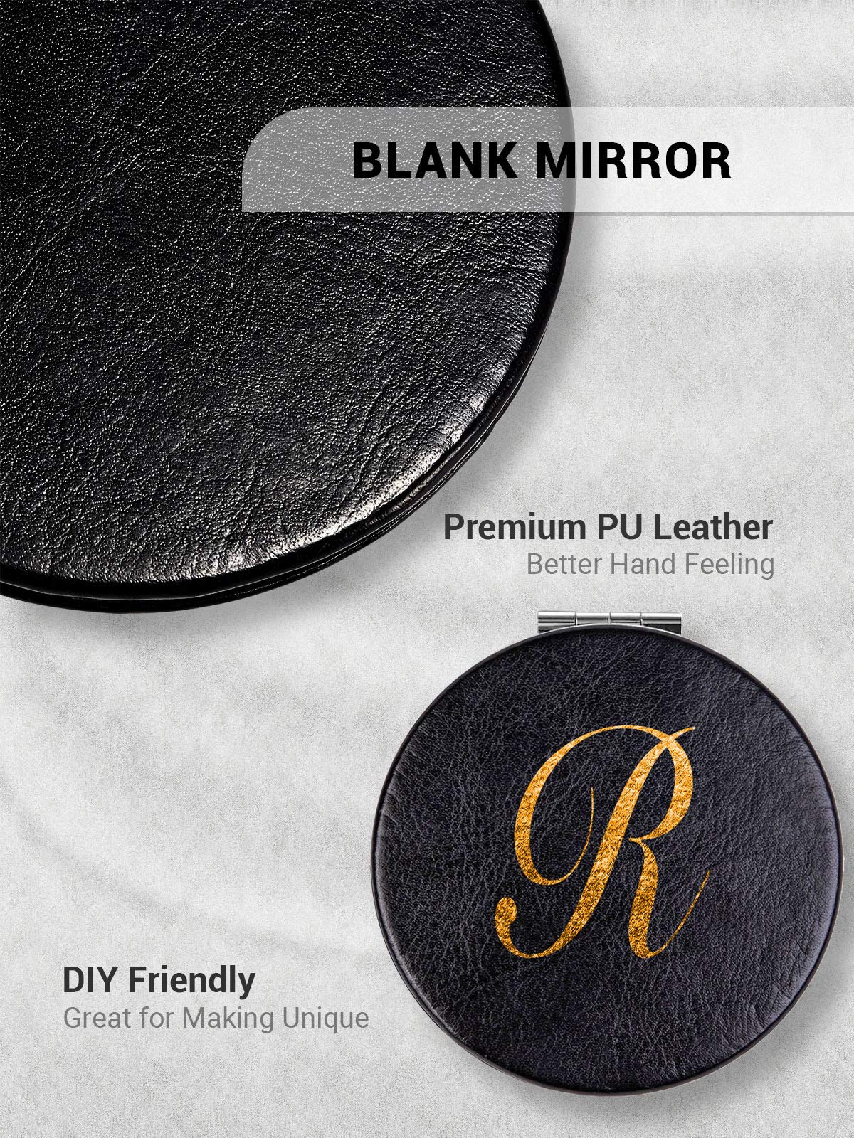 Getinbulk Compact Mirror,Set Of 2 Round Double-Sided Makeup Small Mirror For Purse With 1X/3X Magnification Pu Leather (Black, 2
