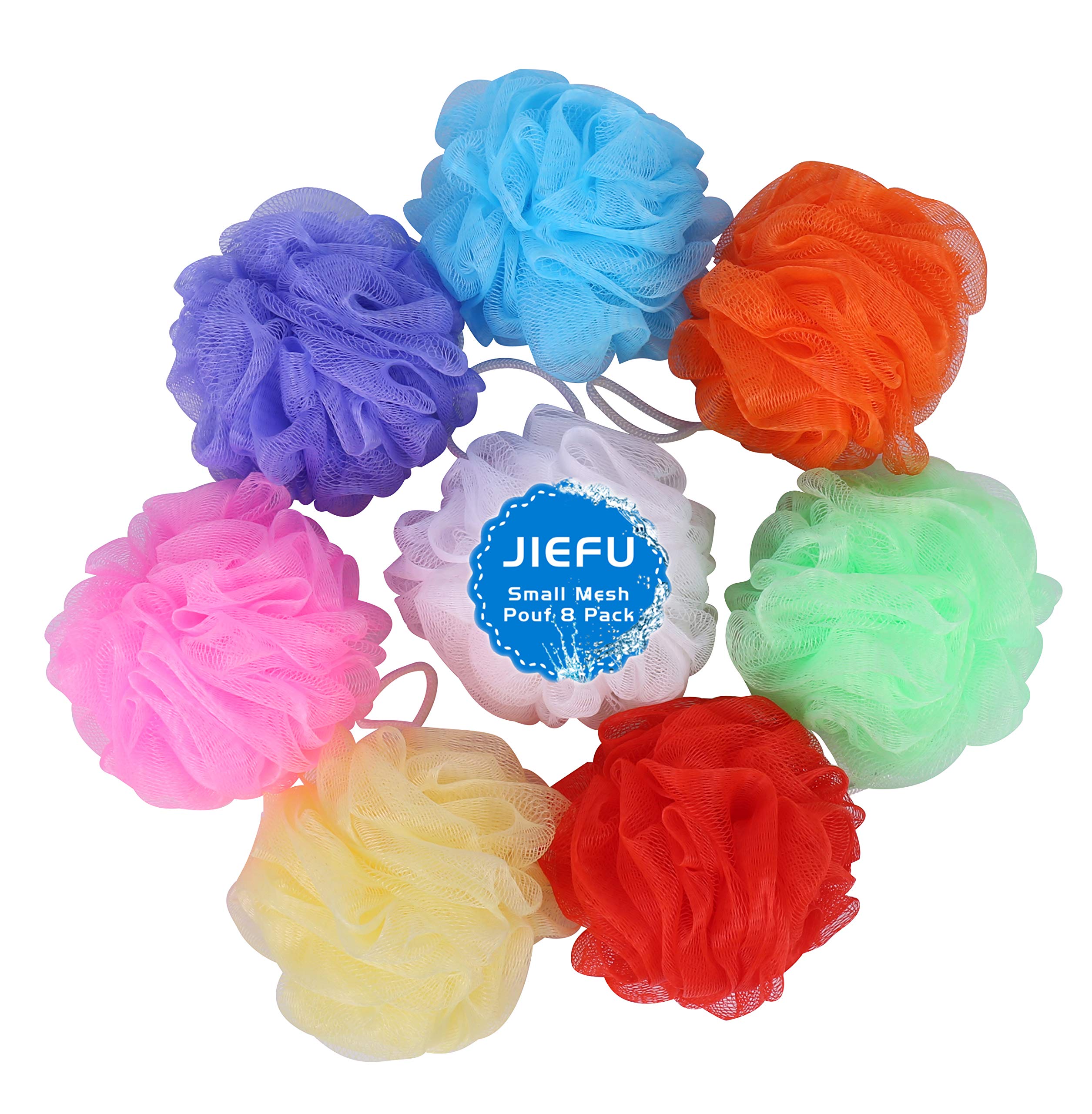 Bath Sponges, Small Size Colorful Shower Sponges Exfoliating Mesh Pouf Bath Ball Body Scrubber For Kids Pack Of 8