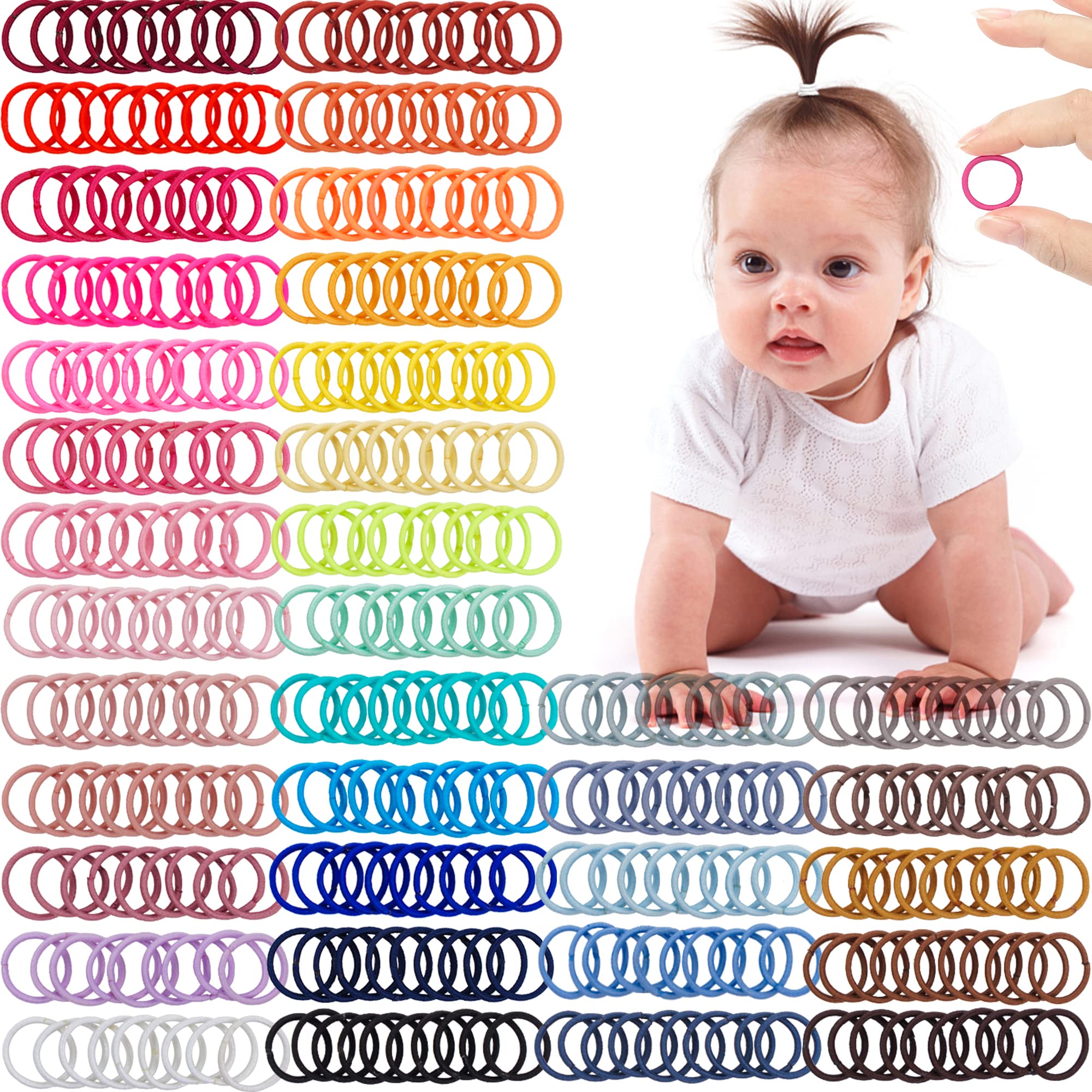 CÉLLOT Baby Hair Ties - 360PCS Elastic Ponytail Holders, No Crease, 2cm Diameter, Mix Colors, Ideal for Toddlers & Kids