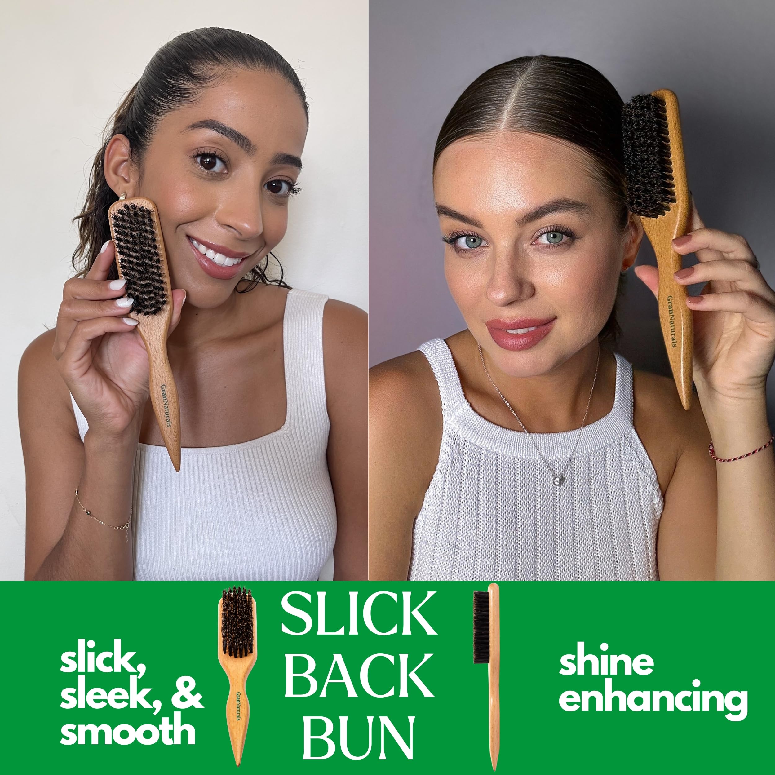 GranNaturals Boar Bristle Hair Brush for Ponytail & Bun - Smoothing, Teasing, Sectioning Tool