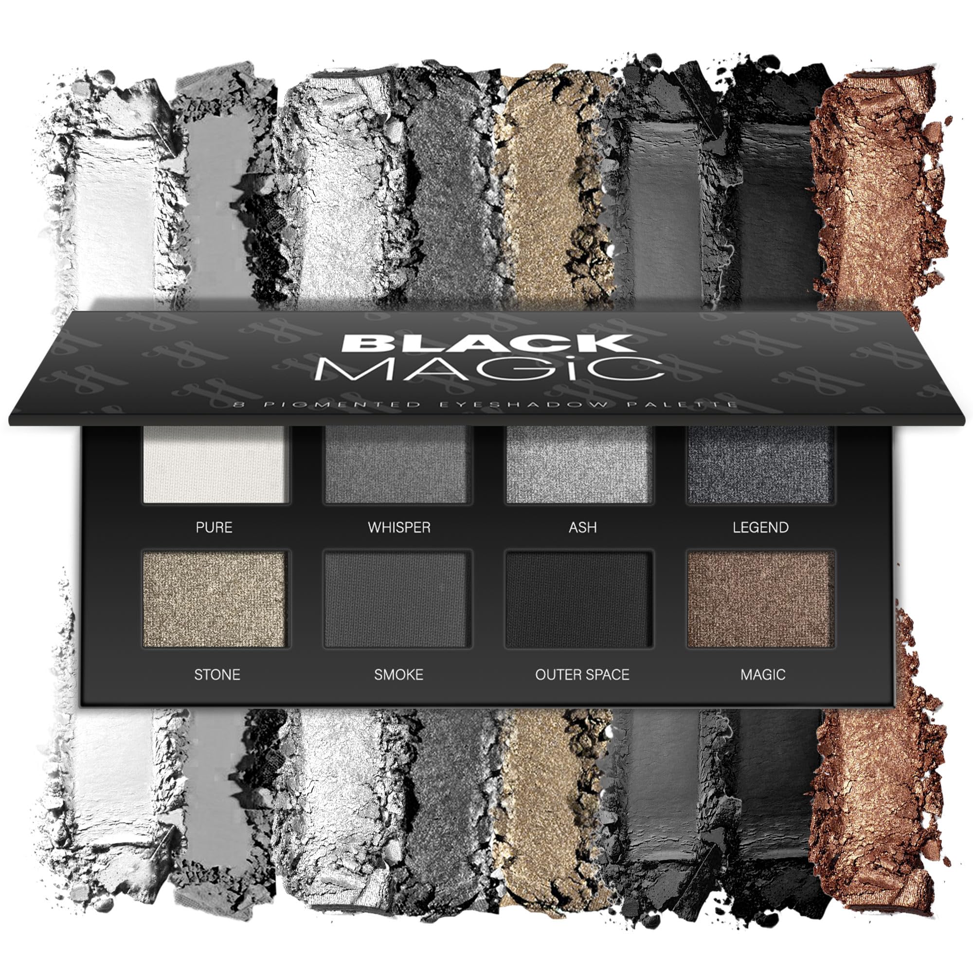 HOOMUSS Black Smoky Eye Shadow Palette 8Color, Dark Grey Smokey Eyeshadow for Goth Makeup, Black Silver White Gray Shade for Hal