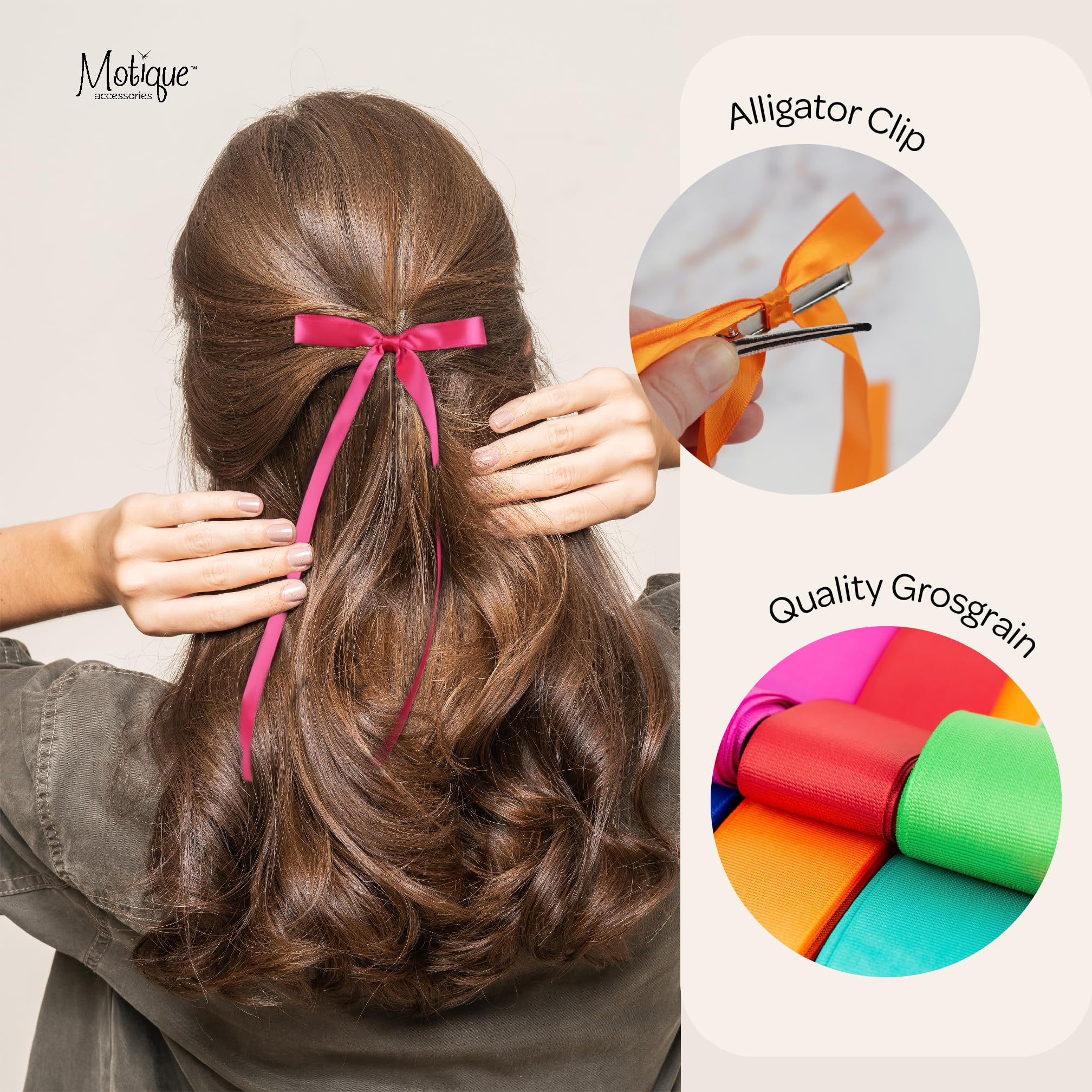 2PCS Silky Satin Hair Bows Hair Clip Ribbon Accessories Ponytail Holder Hair Bow for Women Girls Teens (Tan)