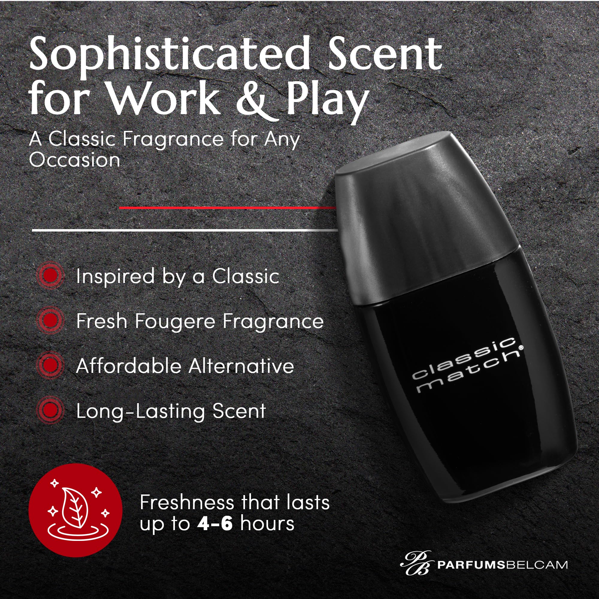 PB ParfumsBelcam CM Noir Eau De Toilette Spray for Men - Fresh Fougere Cologne, Bergamot, Basil, Patchouli, Long-Lasting Scent,