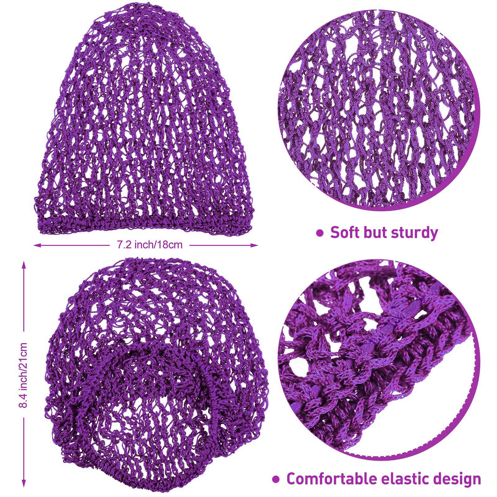 Waydress 2 Pieces Mesh Hair Net Rayon Knit Snood Women Crocheted Sleep Cap (Black, Purple)