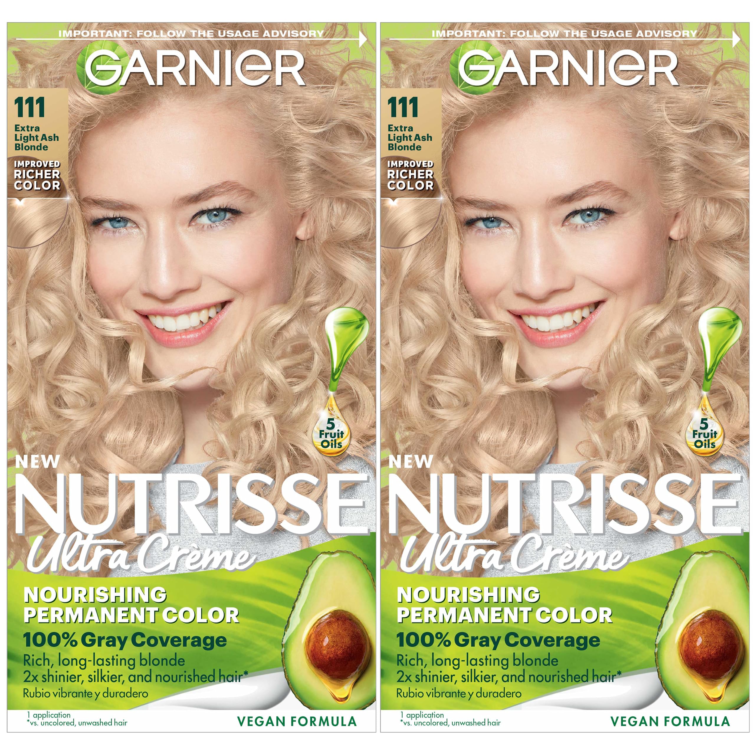 Garnier Hair Color Nutrisse Nourishing Creme, 111 Extra-Light Ash Blonde (White Chocolate) Permanent Hair Dye, 2 Count (Packagin