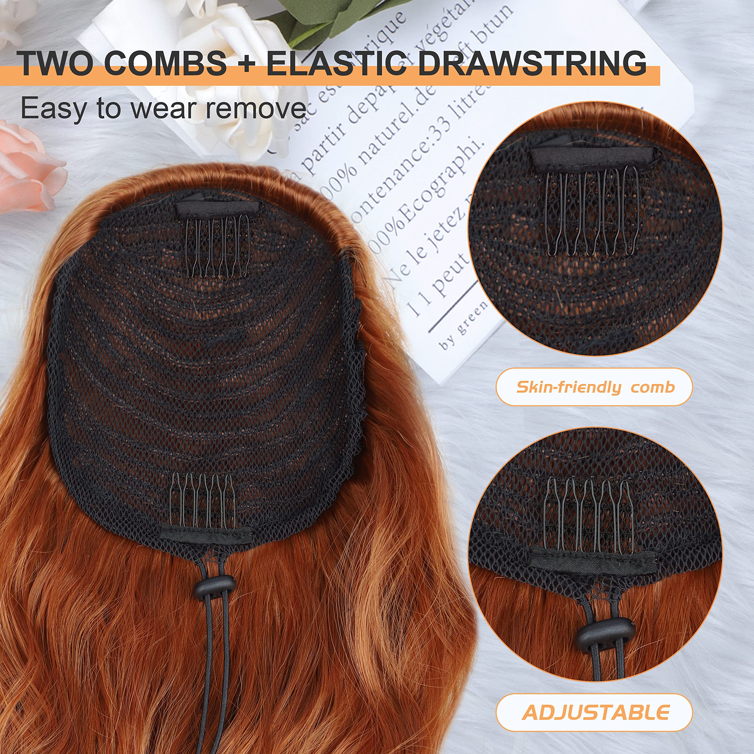 Freemeige Copper Red 26 Inch Long Synthetic Ponytail Extension For Women