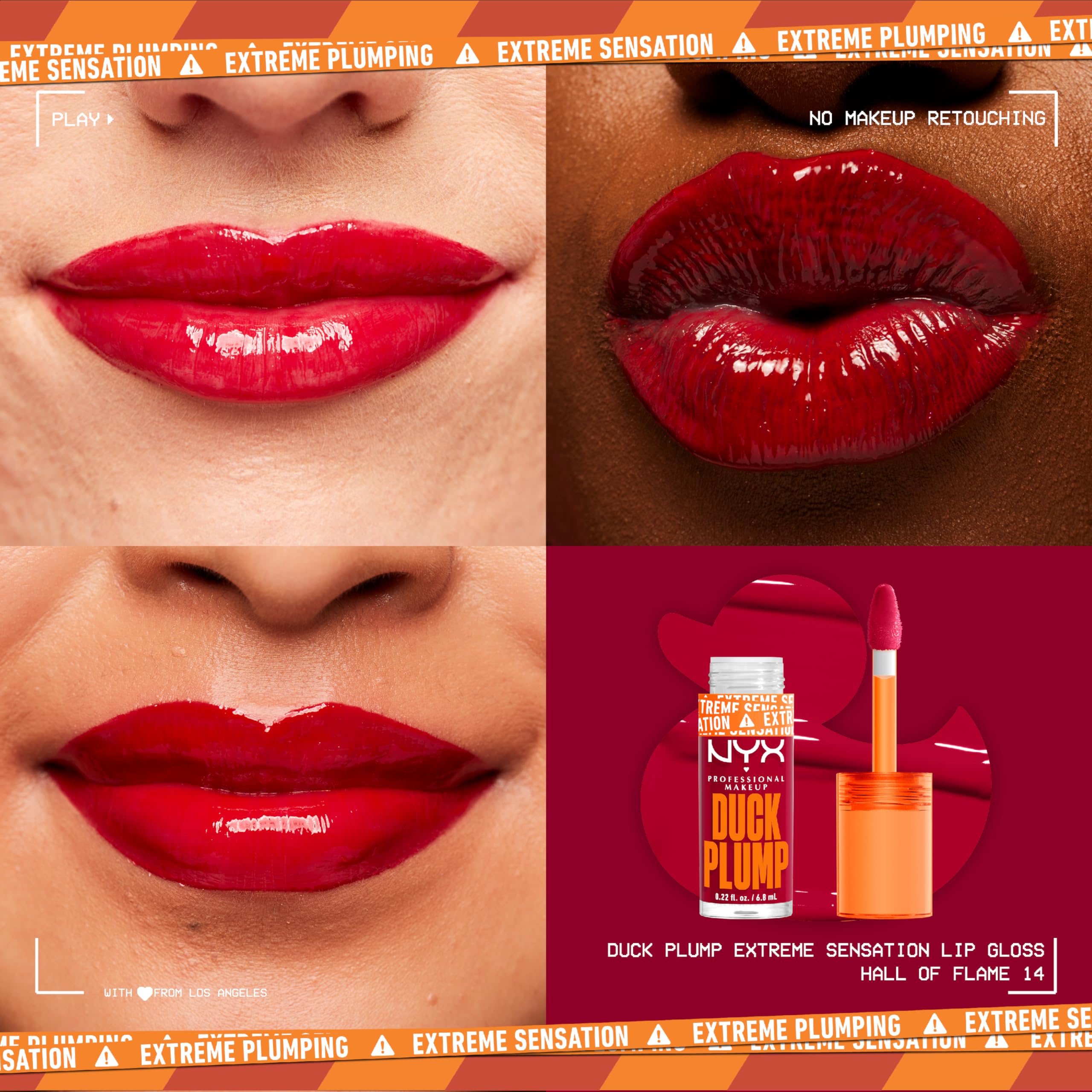 NYX PROFESSIONAL MAKEUP Duck Plump High Pigment Plumping Lip Gloss with Spicy Ginger, Vegan Lip Makeup - Hall Of Flame (True Red