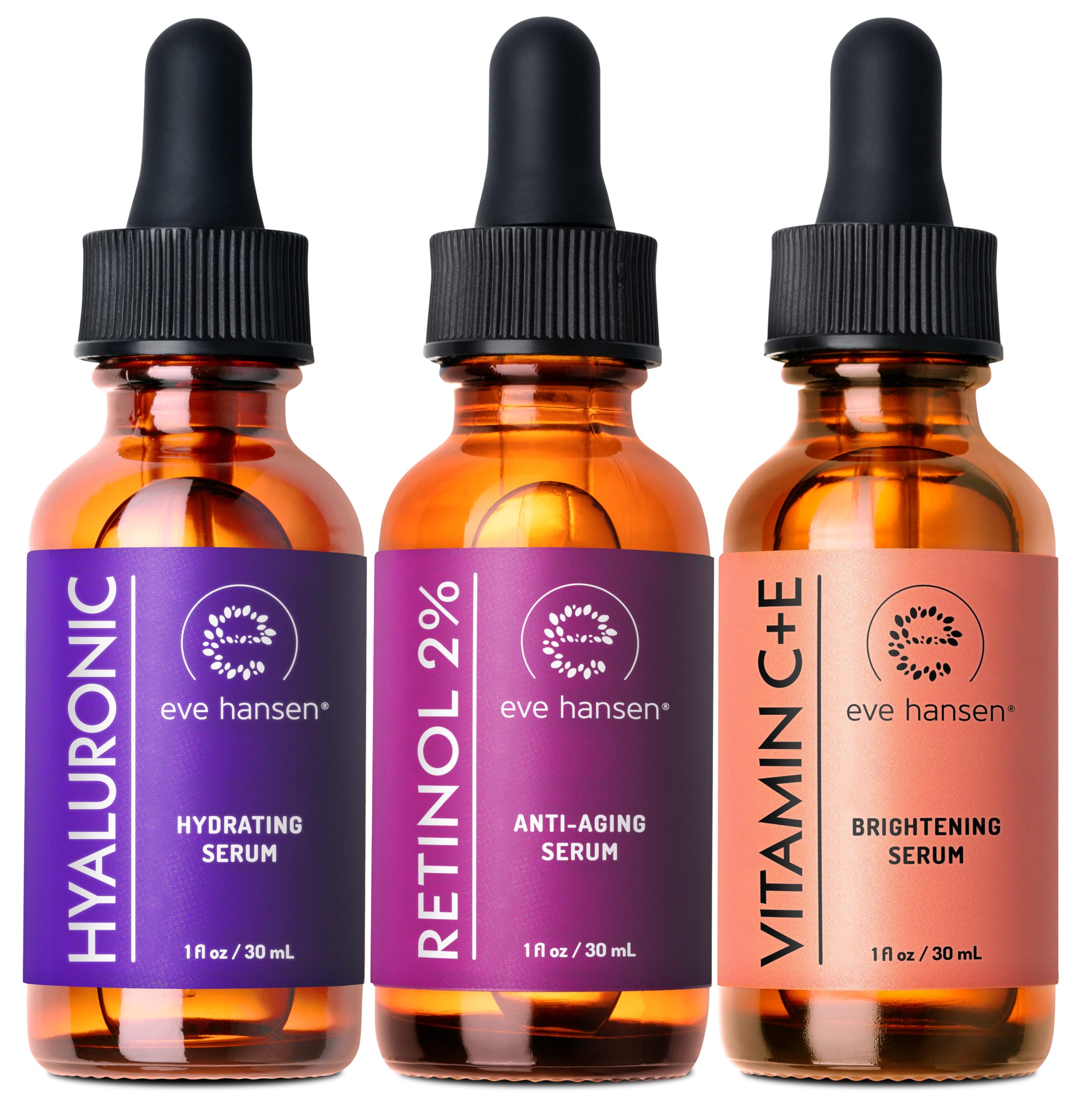Eve Hansen Facial Serum Set | Vitamin C Serum, Hyaluronic Acid Serum, Retinol Serum | Hydrating and Anti-Aging Serum Set | 3x1 o
