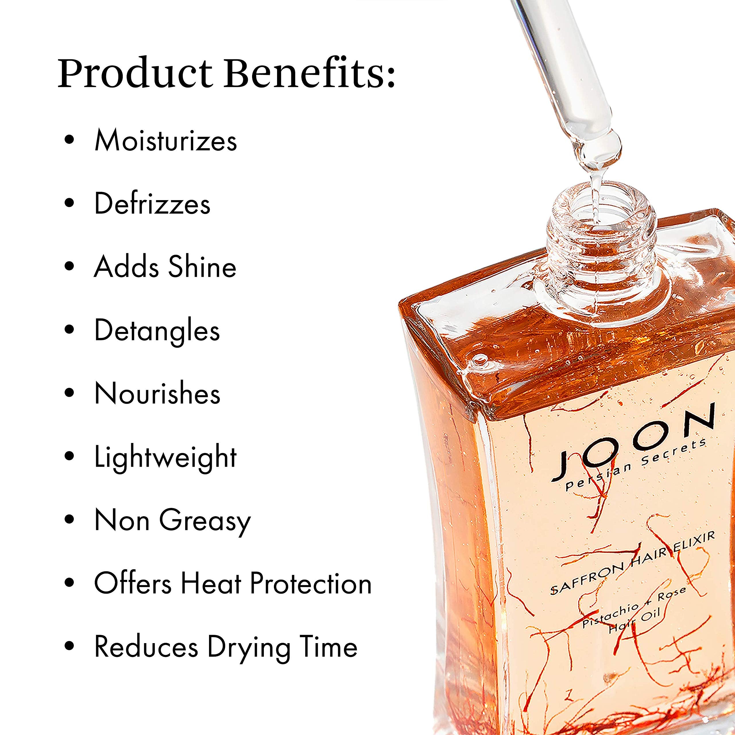 Joon Saffron Hair Elixir - Pistachio & Rose Hair Oil, 1.11 Fl Oz - Nourishing Formula for Healthy Hair