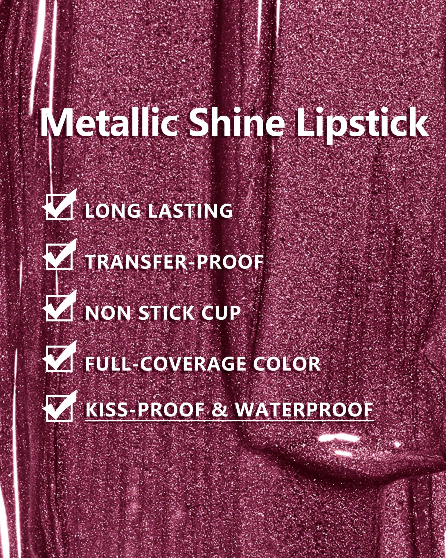 MAKI YIKA Metallic Dark Purple Lipstick, Long Lasting, No Smudge, 1 oz, BR16 Last Kiss