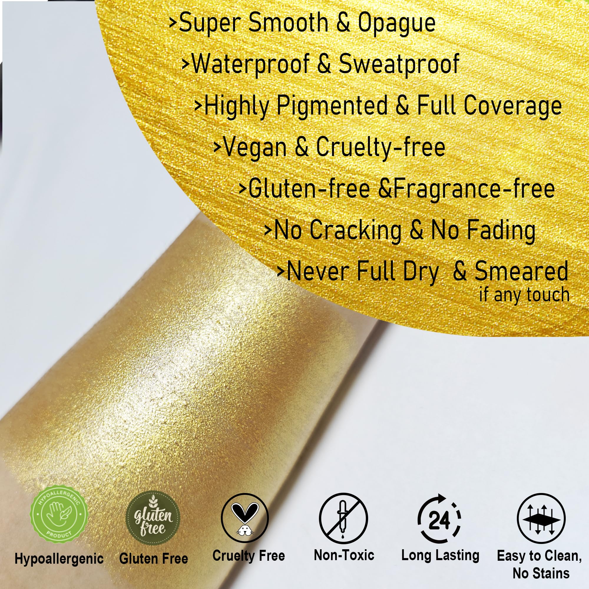 Ccbeauty Metallic Gold Face Paint Stick, Cream Blendable Full Body Paint Sticks,Sweatproof Waterproof Hypoallergenic Eye Black S