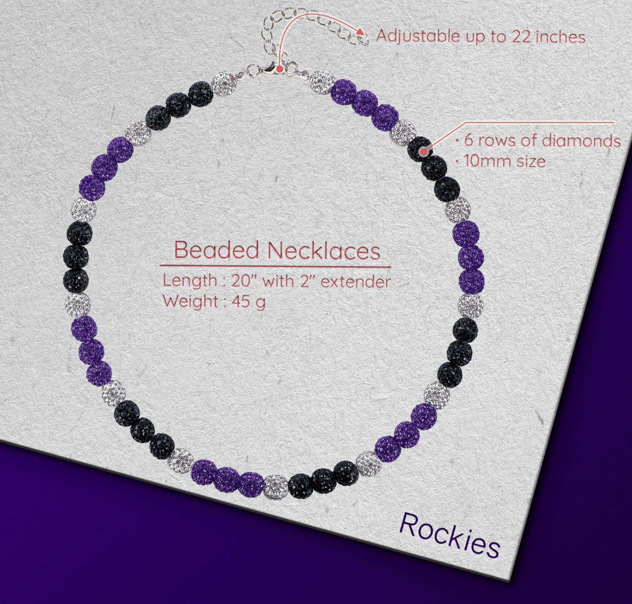 SUPBOMM Baseball Ice Necklace, Bling Beaded Necklaces, Drip Chain, League Team Colors Gifts for Men, Rockies