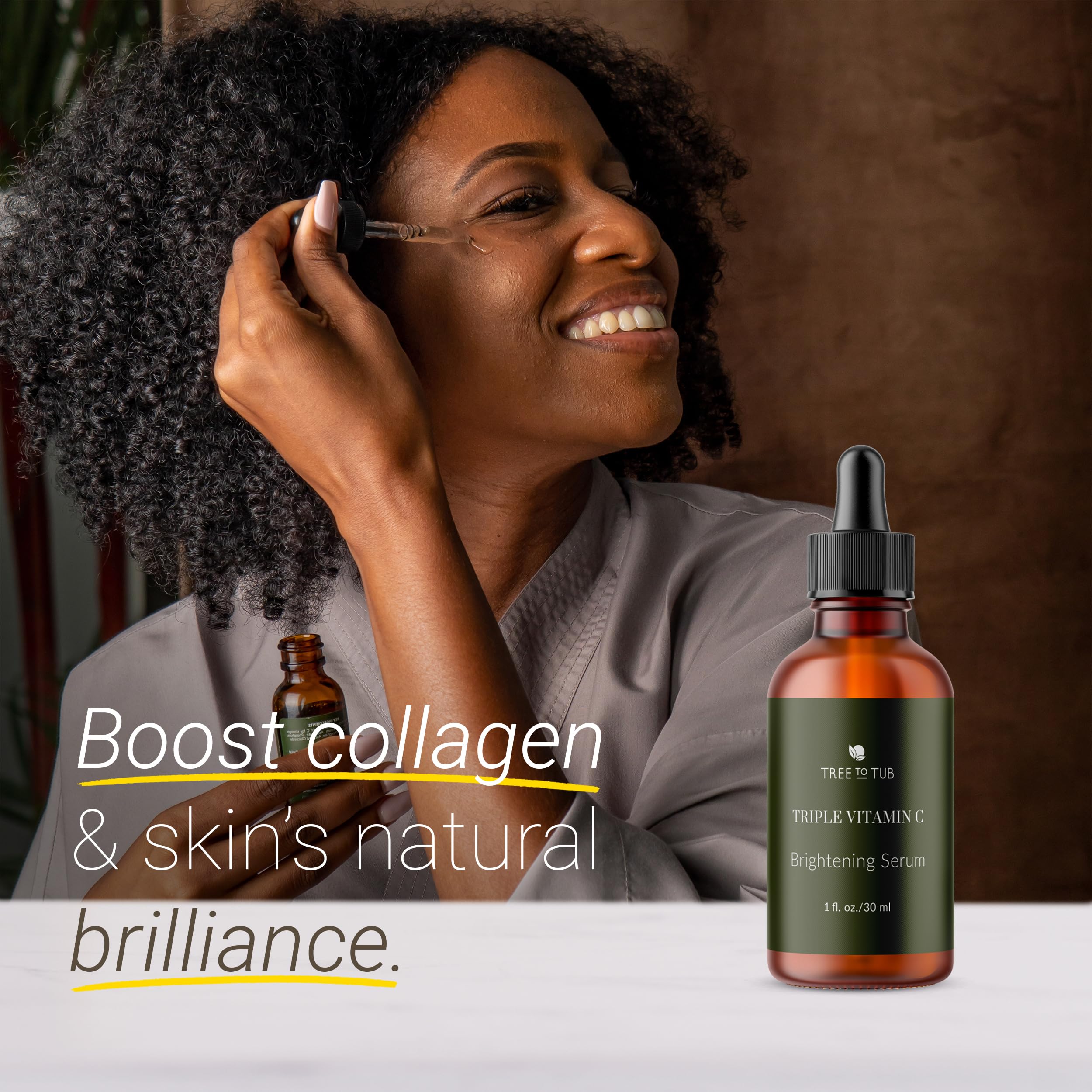 Tree To Tub Illuminating Vitamin C Serum - Triple Vitamin C Hydrating Serum for Face - 3x Vitamin C + Hyaluronic Acid - Maximum