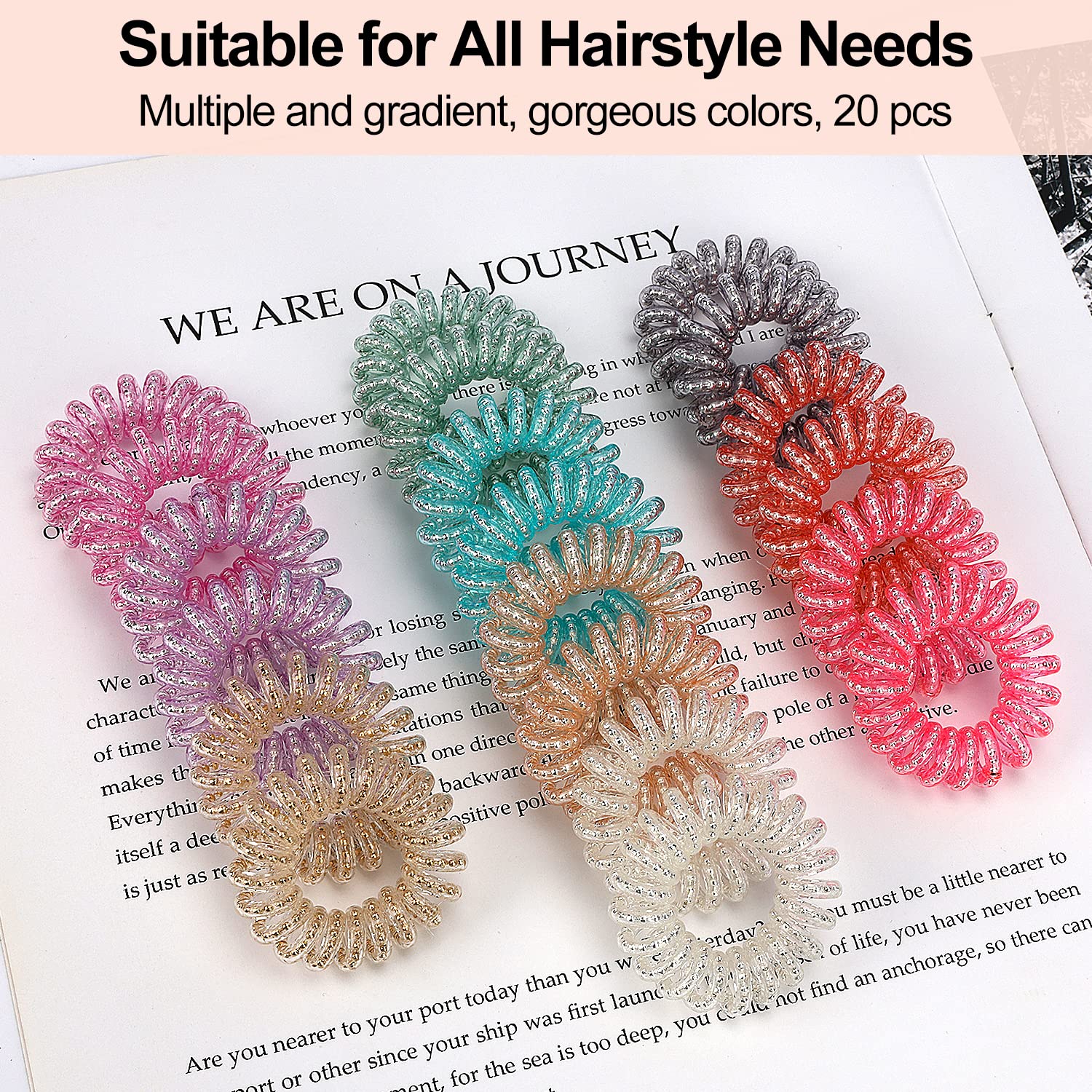 Jesslab Spiral Hair Ties, 20 Pcs Traceless Phone Cord Hair Ties No Crease Spiral Bracelet Plastic Coil Ponytail Holders No-Damag