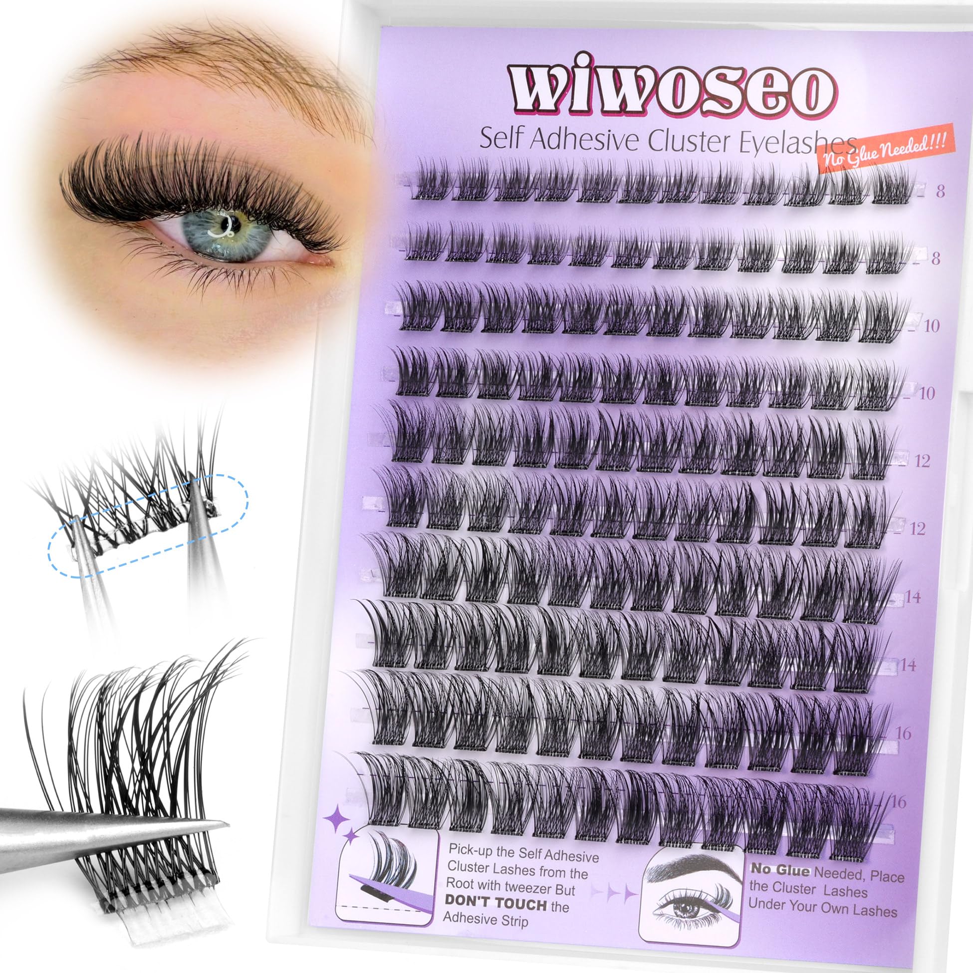 wiwoseo Self Adhesive Lashes Clear Band Lashes Clusters No Glue Needed Self Adhesive Lash Clusters Pre Glued Eyelash Clusters Pr
