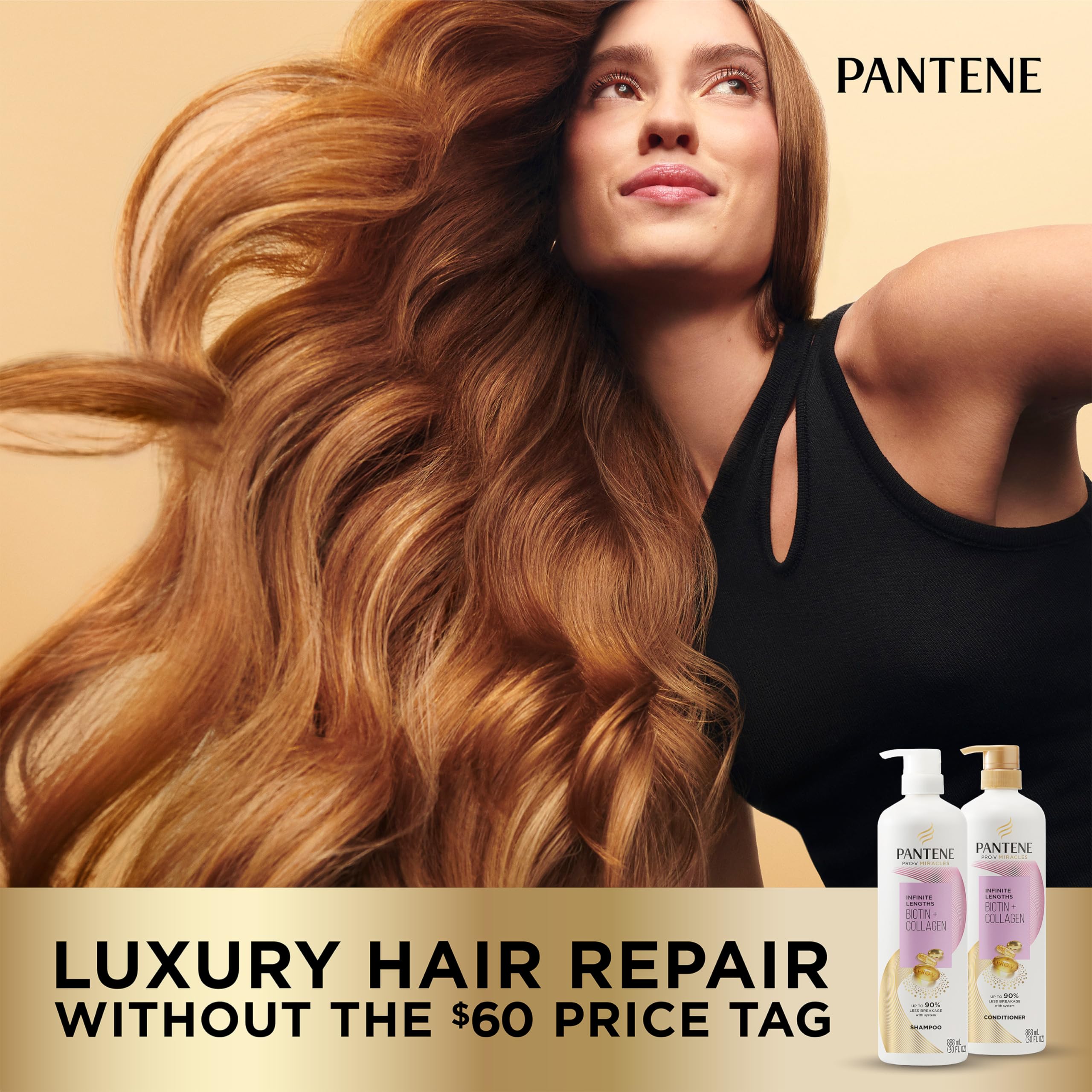 Pantene Infinite Lengths Shampoo, Sulfate Free with Biotin + Collagen, Strengthens Brittle Hair, Up to 90% Less Breakage, Safe f