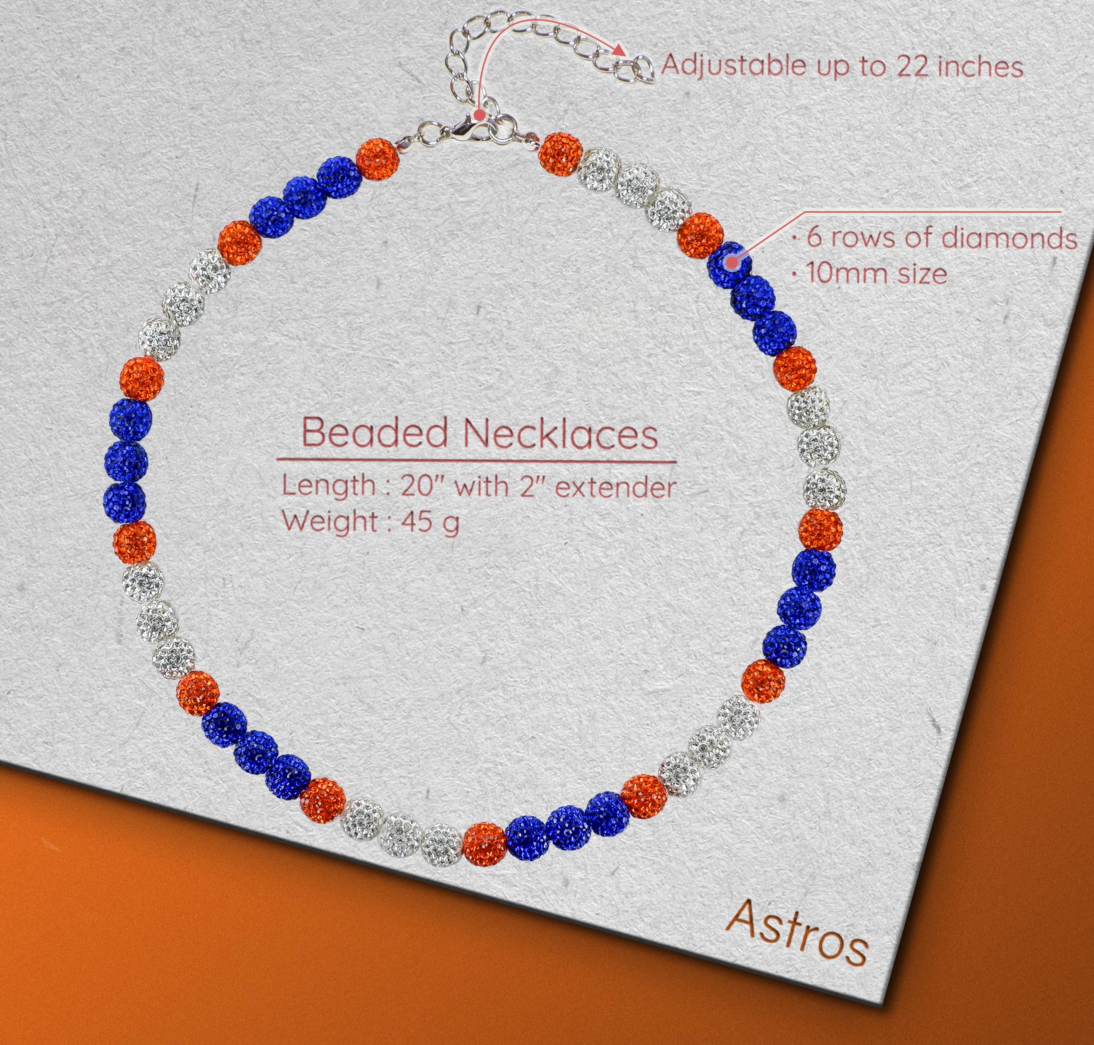SUPBOMM Baseball Ice Necklace, Bling Beaded Necklaces, Drip Chain, League Team Colors Gifts for Men, Astros