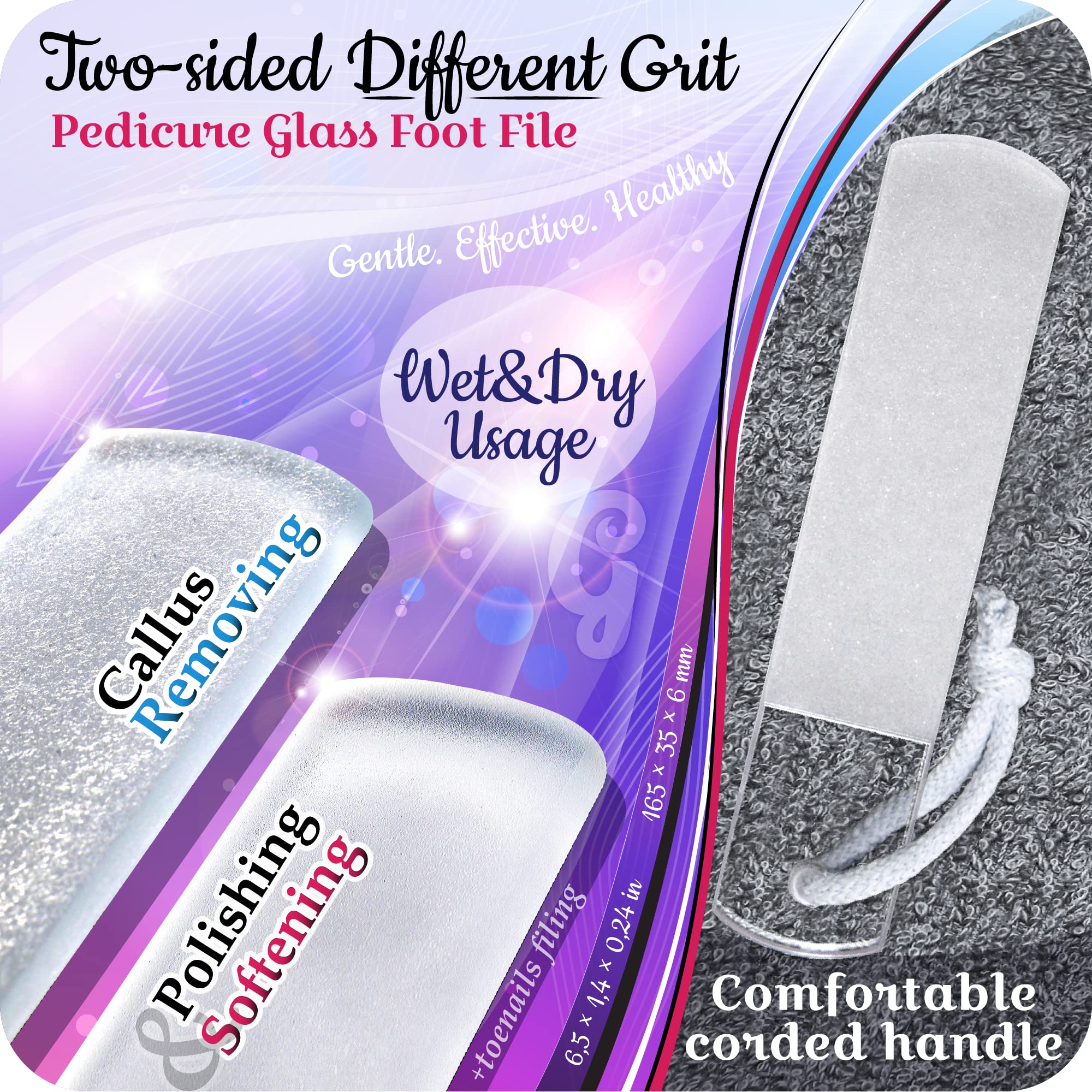 Genuine Czech Glass Nail File Set By Gladzy - Callus Remover Foot Rasp, Cuticle Pusher Manicure Stick, Double Sided Etched Diffe