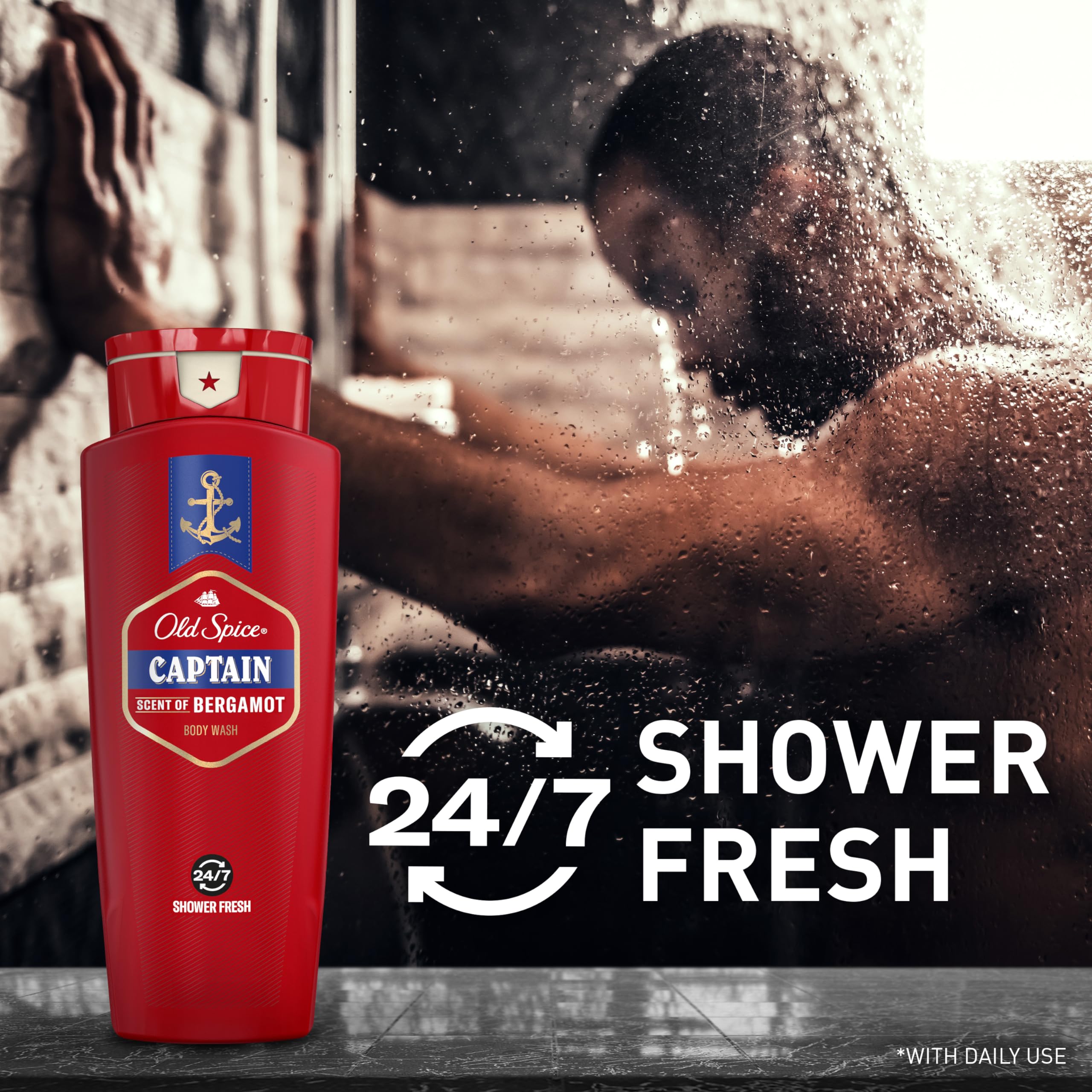 Old Spice Refreshing Body Wash for Men, 3X Defense, 24/7 Shower Fresh with Long Lasting Scent, Red Collection, Captain with Berg