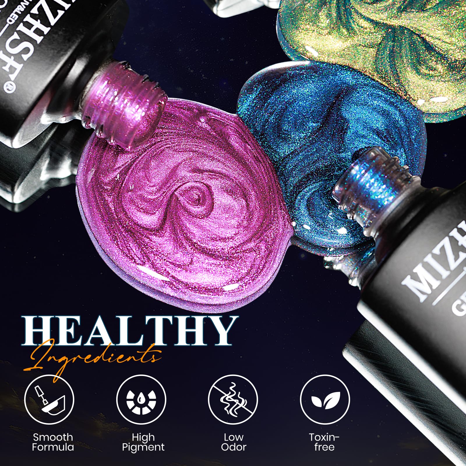 Mizhse 9D Cat Eye Gel Nail Polish Set, Magnetic Gel Polish 10 Ml 6 Colors With 2 Magnet Sticks, Chameleon Galaxy Shiny Magic Eff
