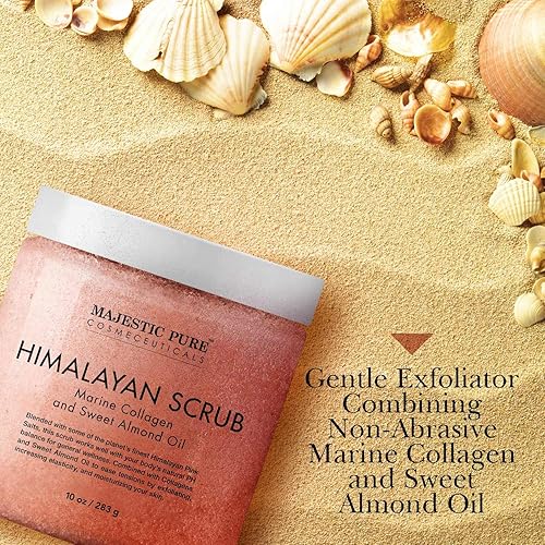 MAJESTIC PURE Himalayan Pink Salt Body Scrub with Collagen and Sweet Almond Oil | Exfoliating Body Scrub for Skin Care, Stretch