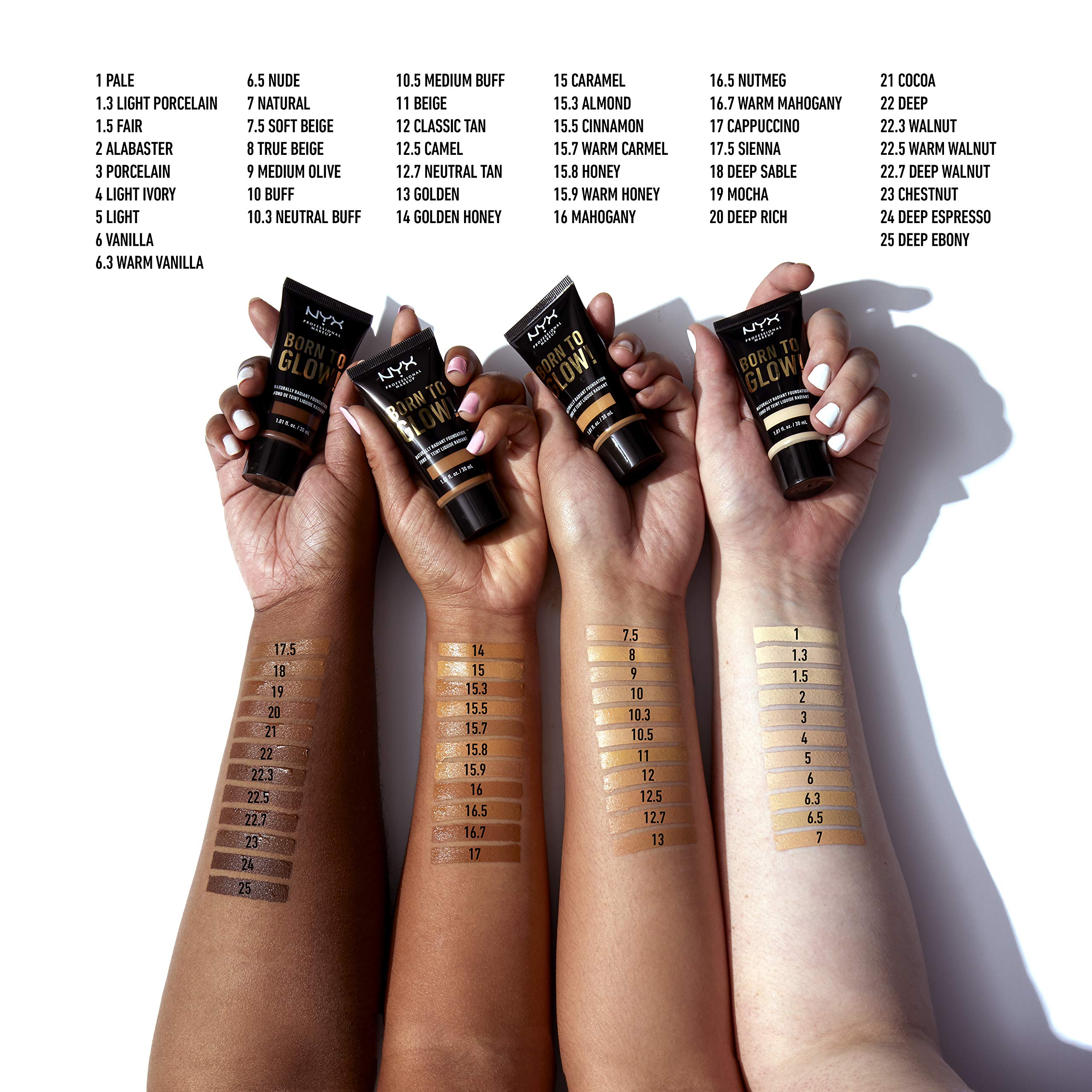 NYX PROFESSIONAL MAKEUP Born To Glow Naturally Radiant Foundation, Medium Coverage - Mahogany